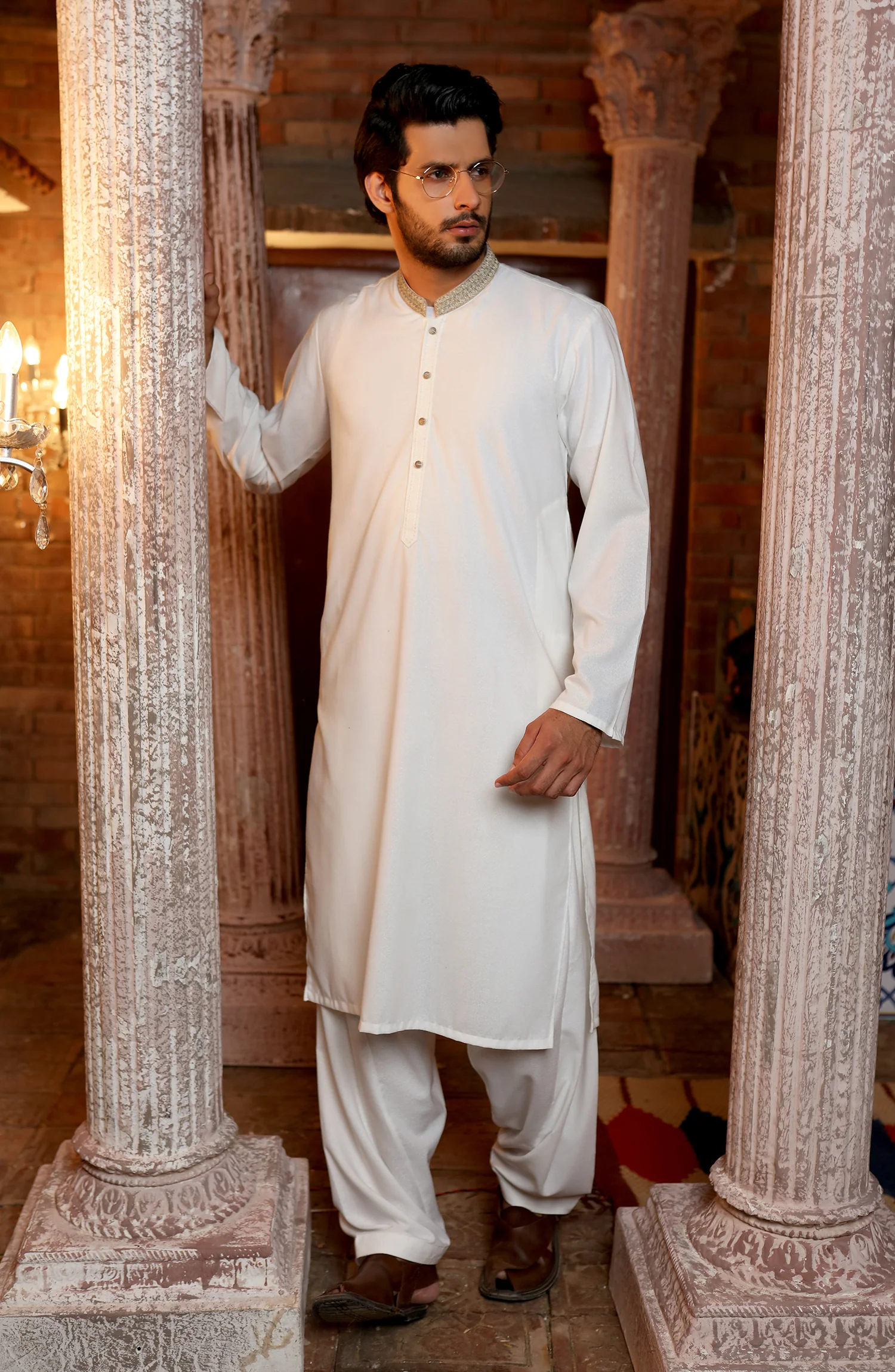 MEN KAMEEZ SHALWAR FORMAL OFF WHITE - Image 3