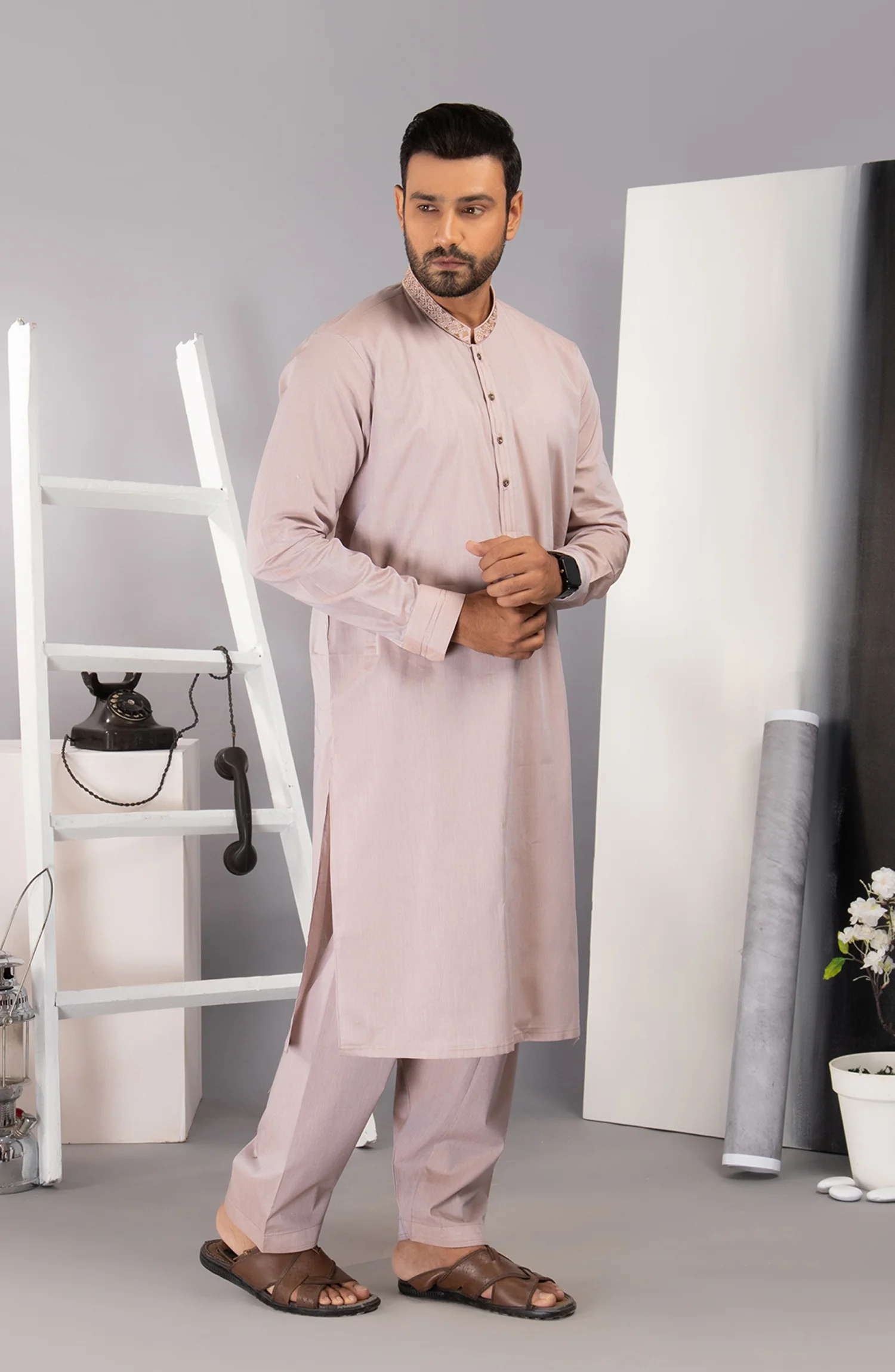 MEN KAMEEZ SHALWAR FORMAL PEACH - Image 3