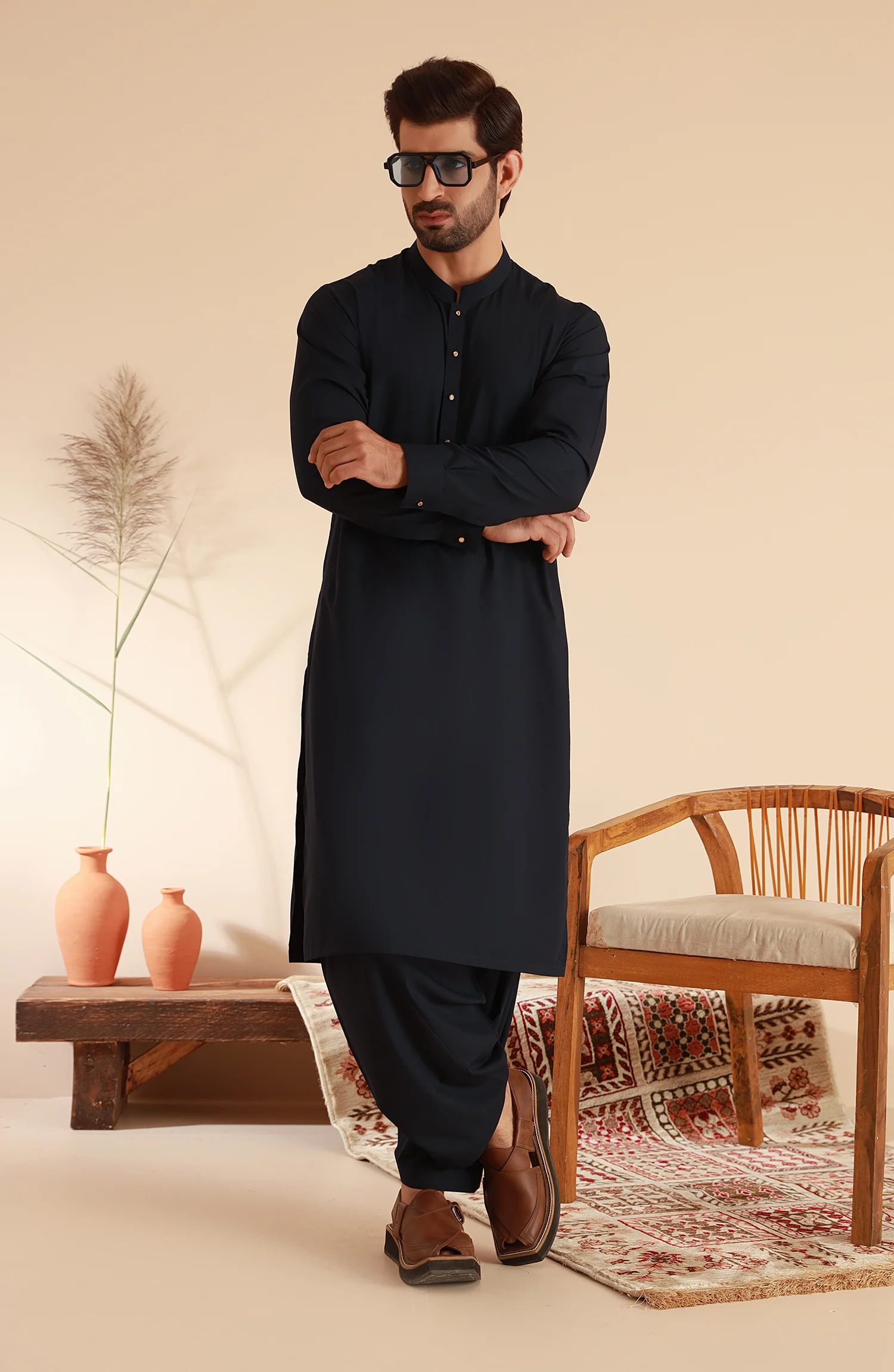 MEN KAMEEZ SHALWAR NAVY BLUE - Image 3