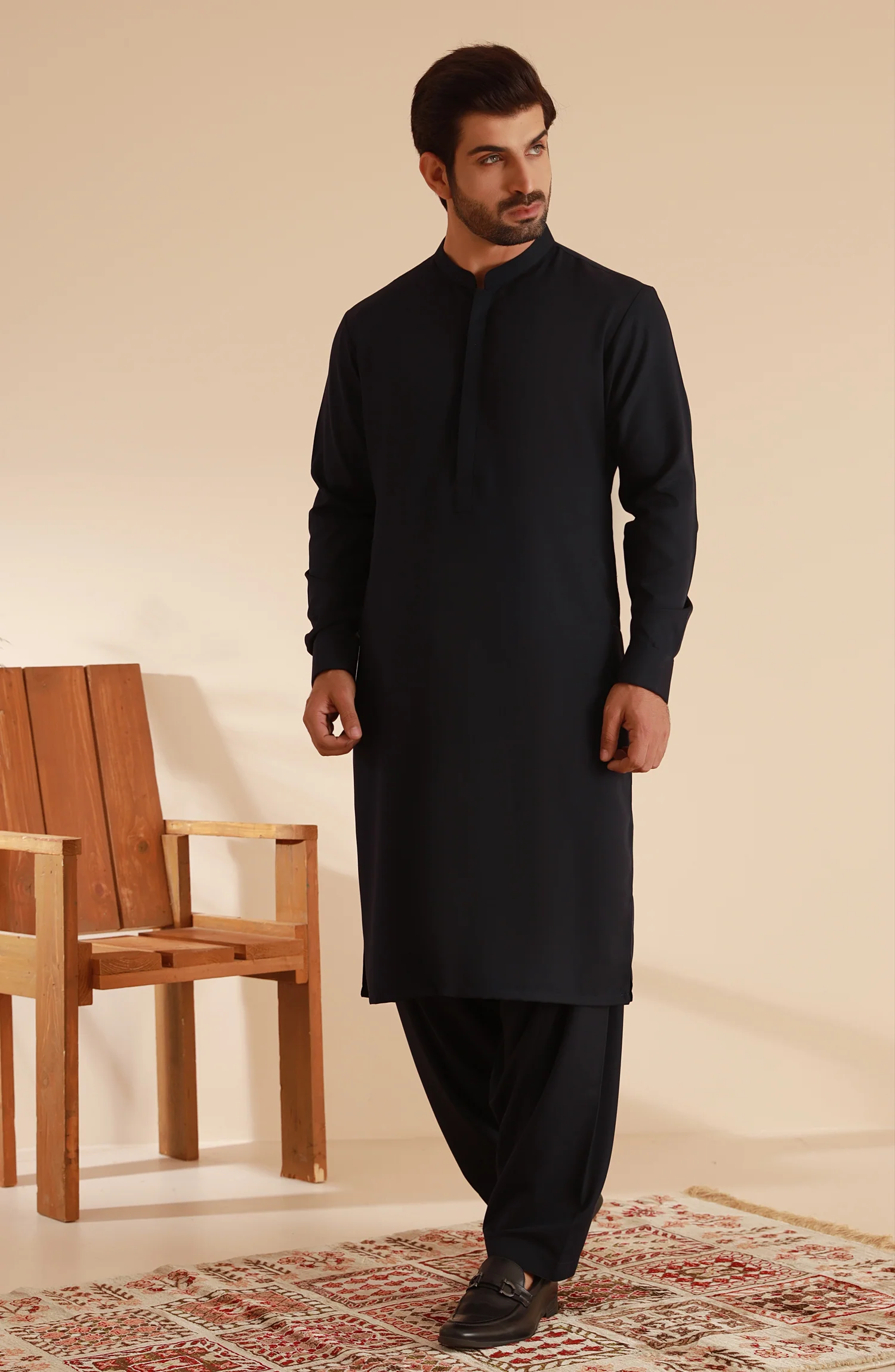 MEN KAMEEZ SHALWAR NAVY BLUE - Image 2