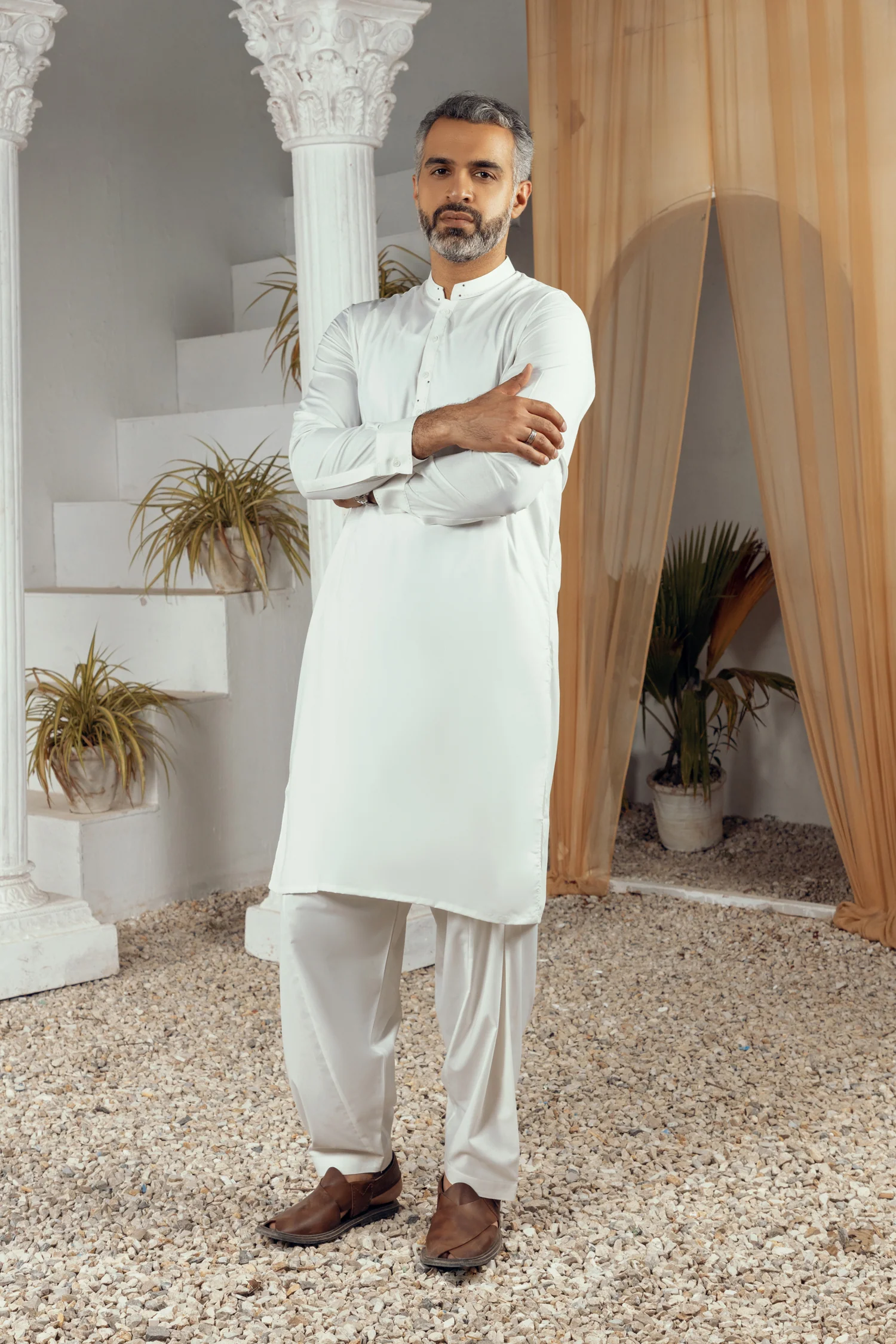 MEN KAMEEZ SHALWAR OFF WHITE - Image 3