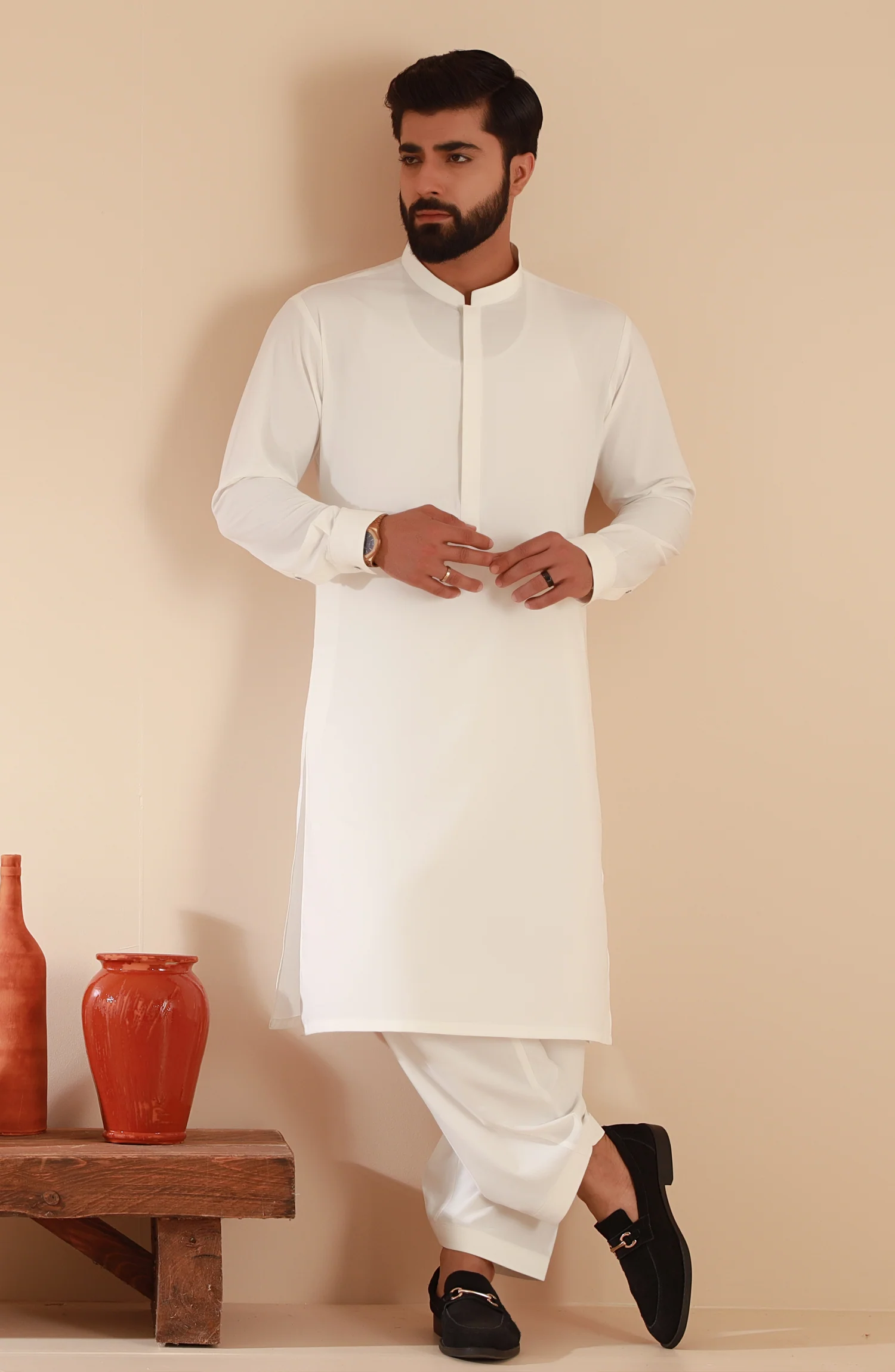 MEN KAMEEZ SHALWAR OFF WHITE - Image 3