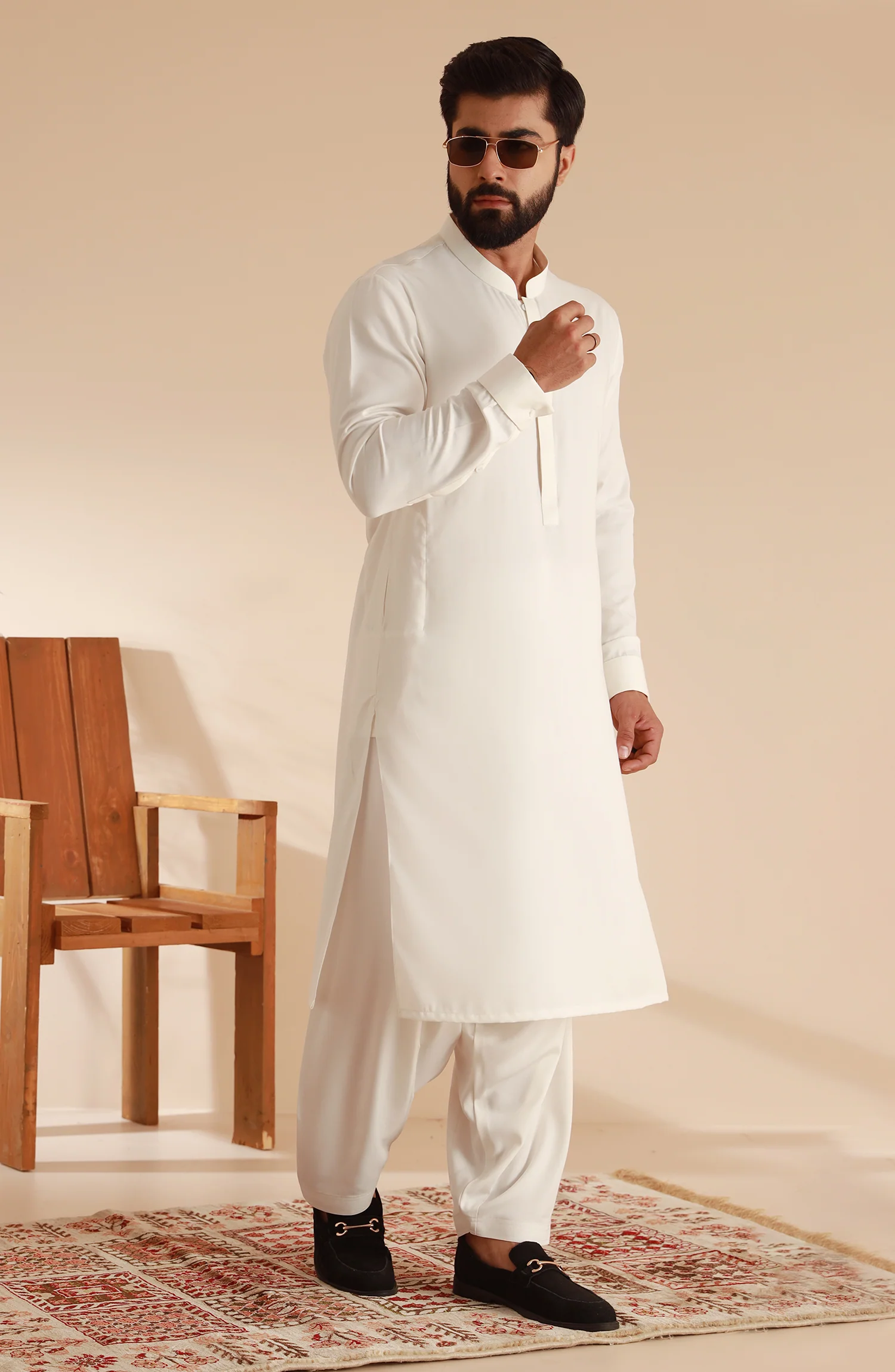 MEN KAMEEZ SHALWAR OFF WHITE - Image 3