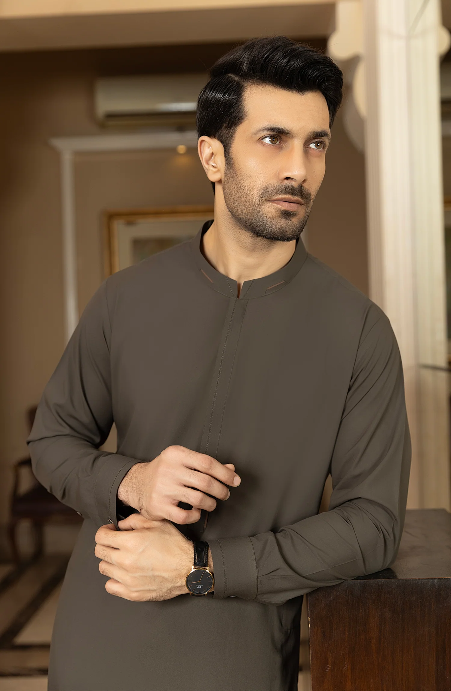 MEN KAMEEZ SHALWAR OLIVE GREEN - Image 2