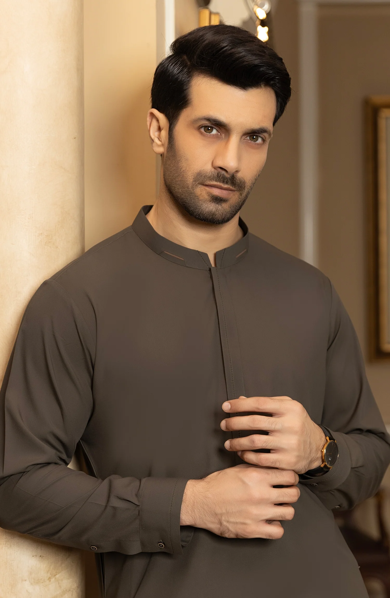 MEN KAMEEZ SHALWAR OLIVE GREEN - Image 3