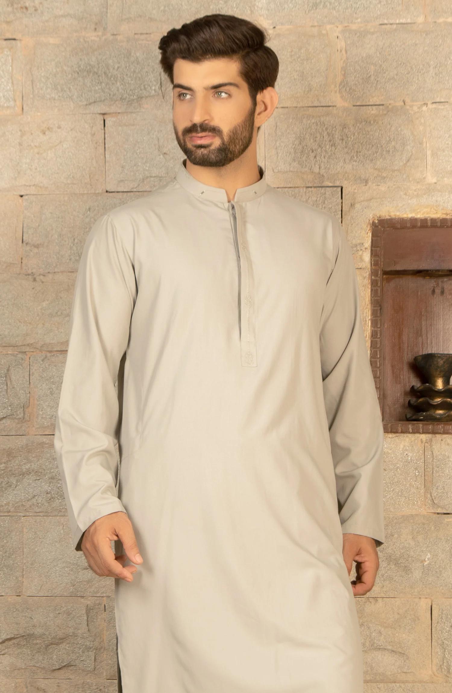 MEN KAMEEZ SHALWAR PLAIN GREY - Image 3