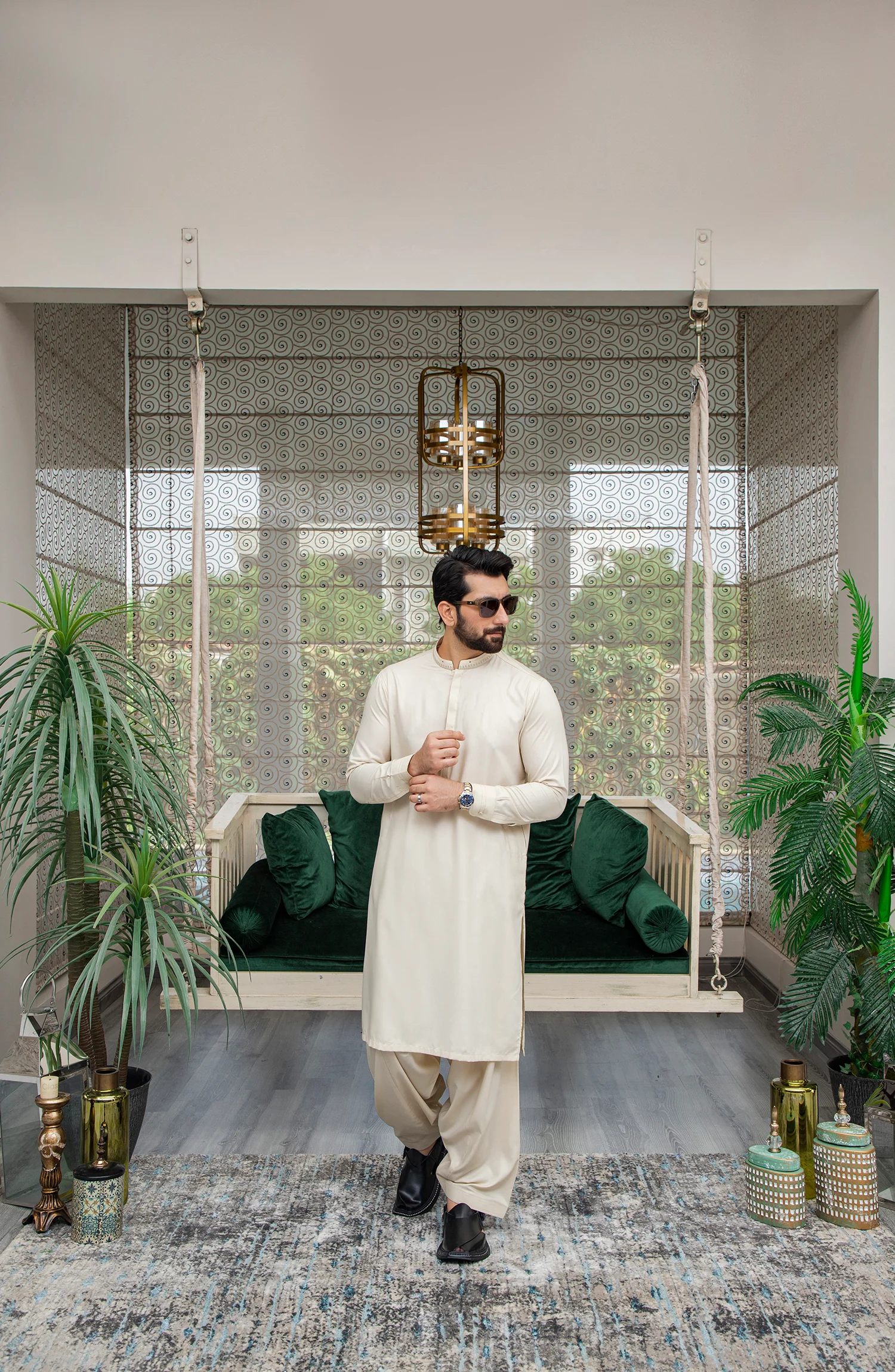 MEN KAMEEZ SHALWAR PLAIN CREAM - Image 3