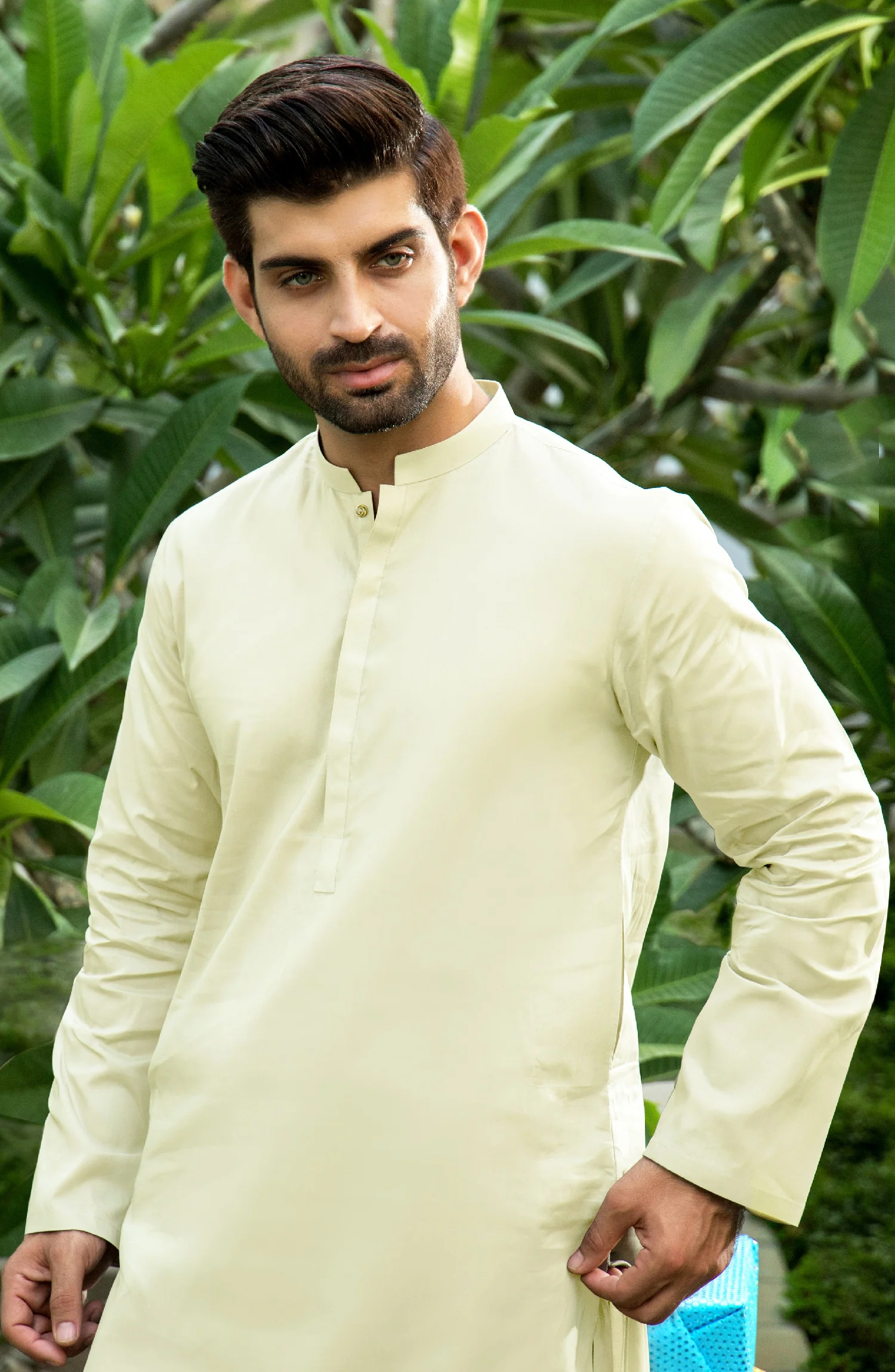 MEN KAMEEZ SHALWAR PLAIN CREAM - Image 2