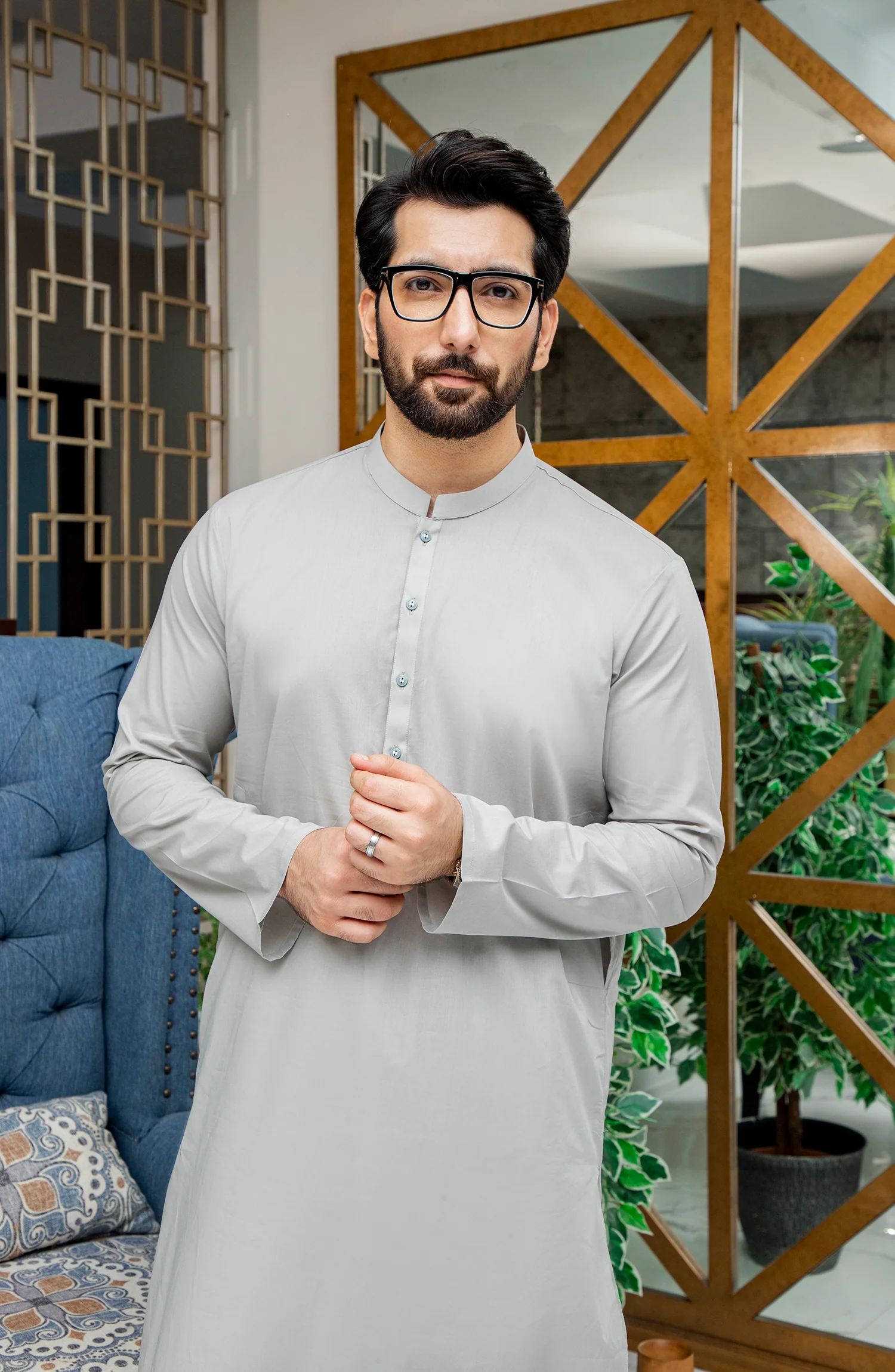 MEN KAMEEZ SHALWAR PLAIN GREY - Image 2