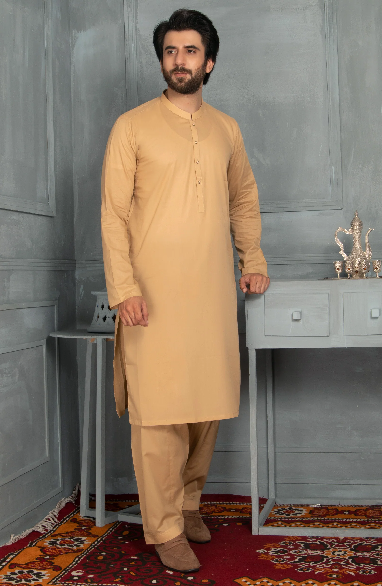 MEN KAMEEZ SHALWAR PLAIN KHAKI