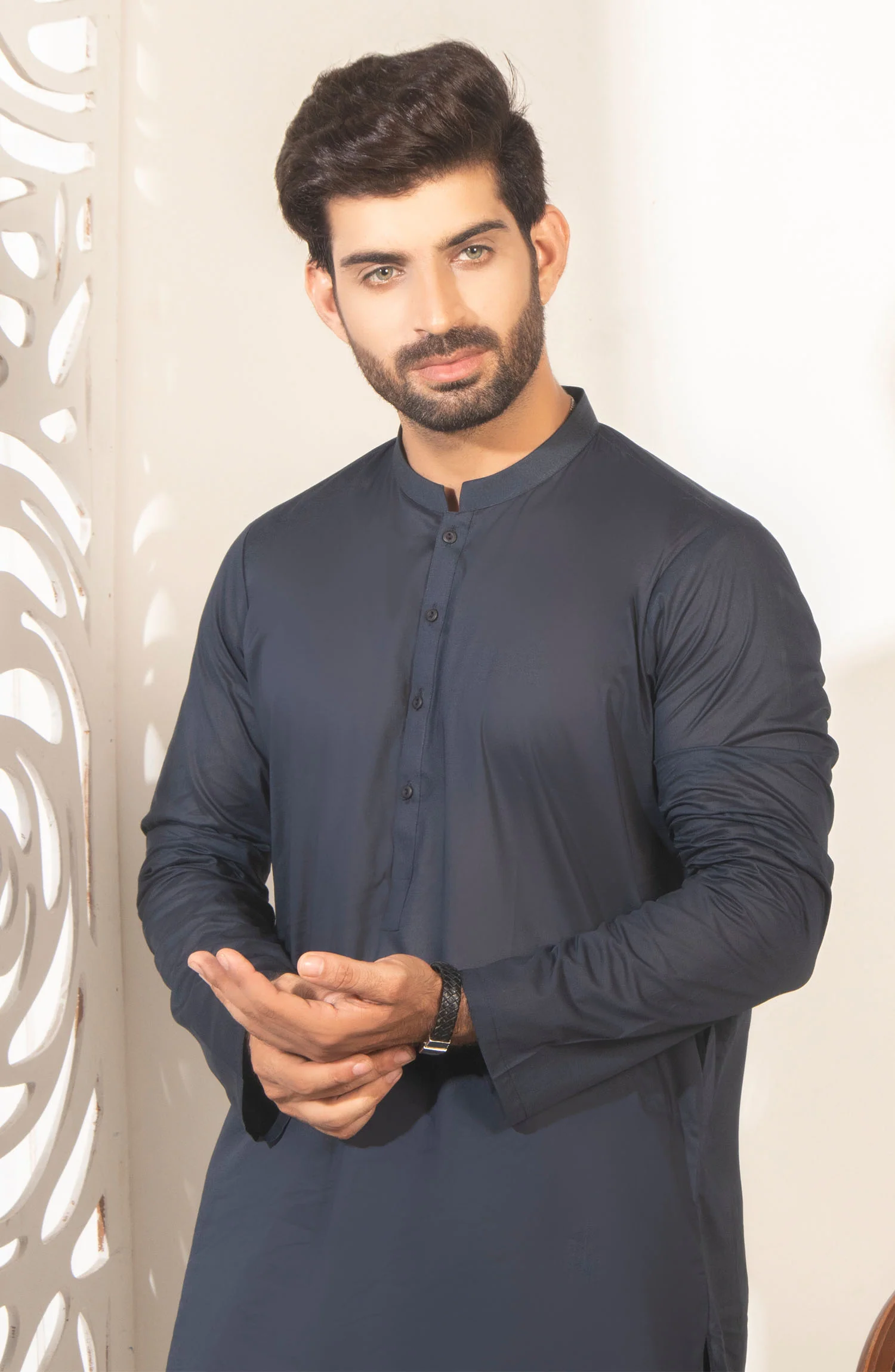 MEN KAMEEZ SHALWAR PLAIN NAVY BLUE - Image 2