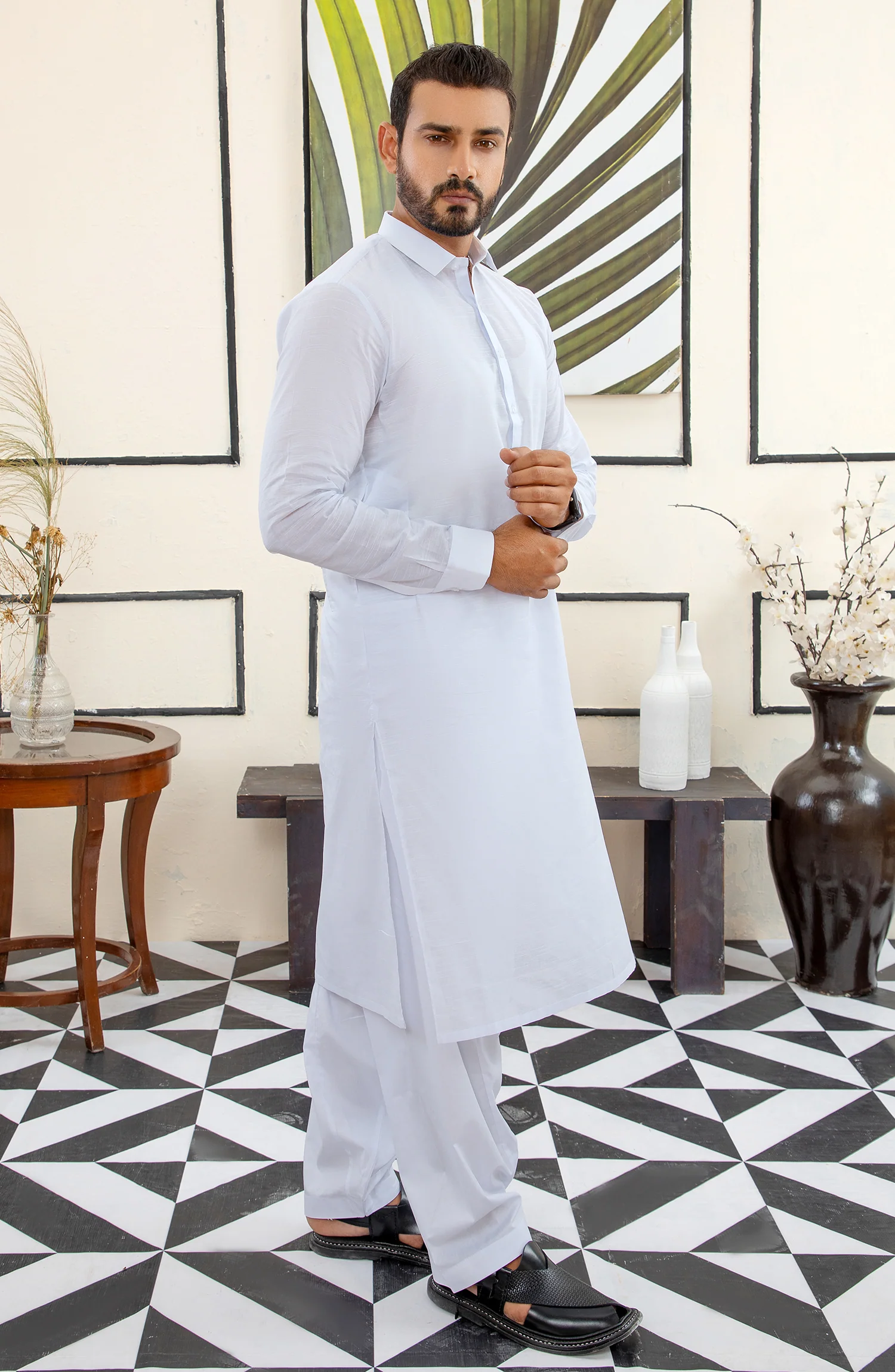 MEN KAMEEZ SHALWAR PLAIN WHITE - Image 3