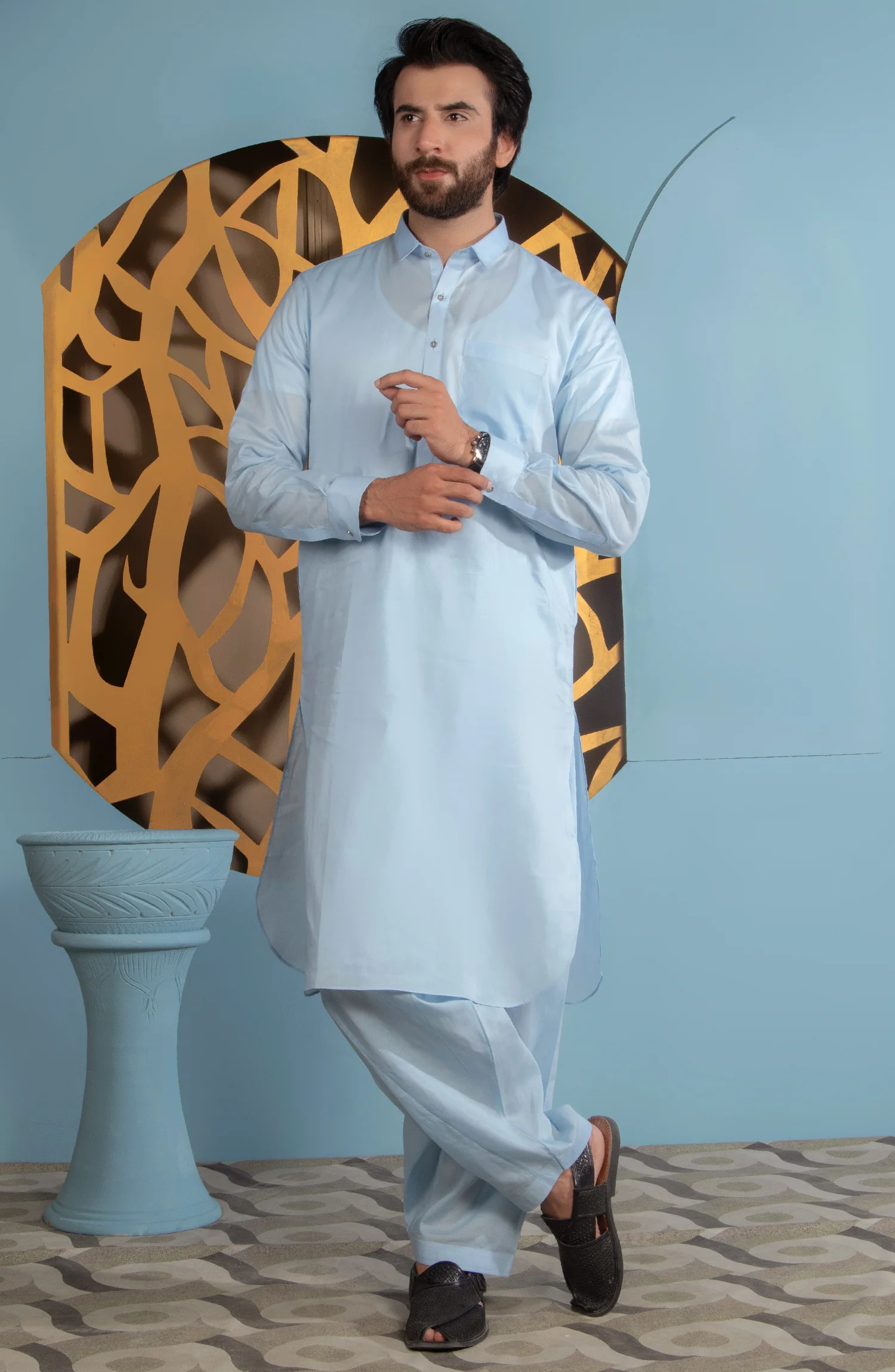 MEN KAMEEZ SHALWAR PLAIN SKY BLUE