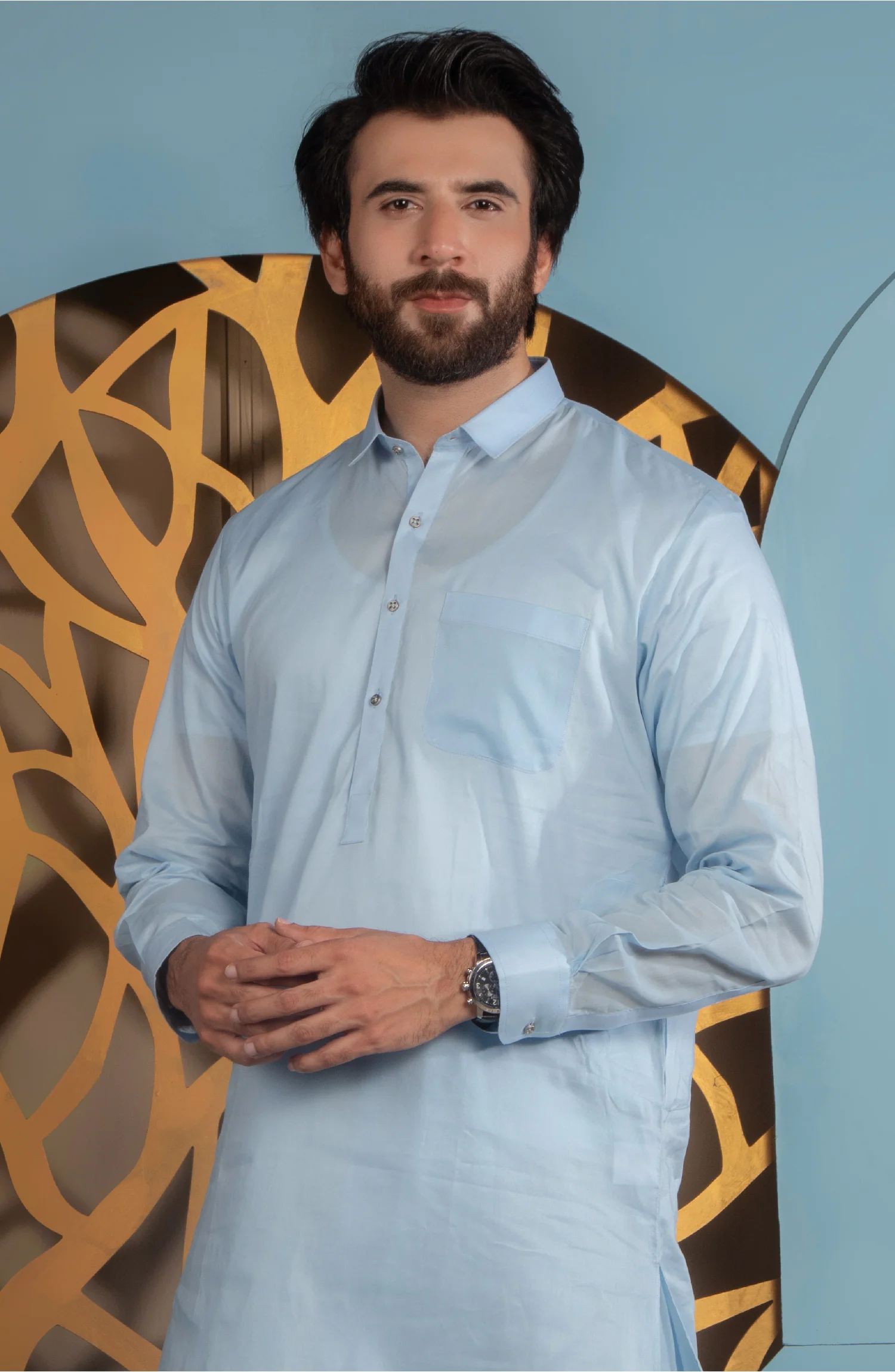 MEN KAMEEZ SHALWAR PLAIN SKY BLUE - Image 2