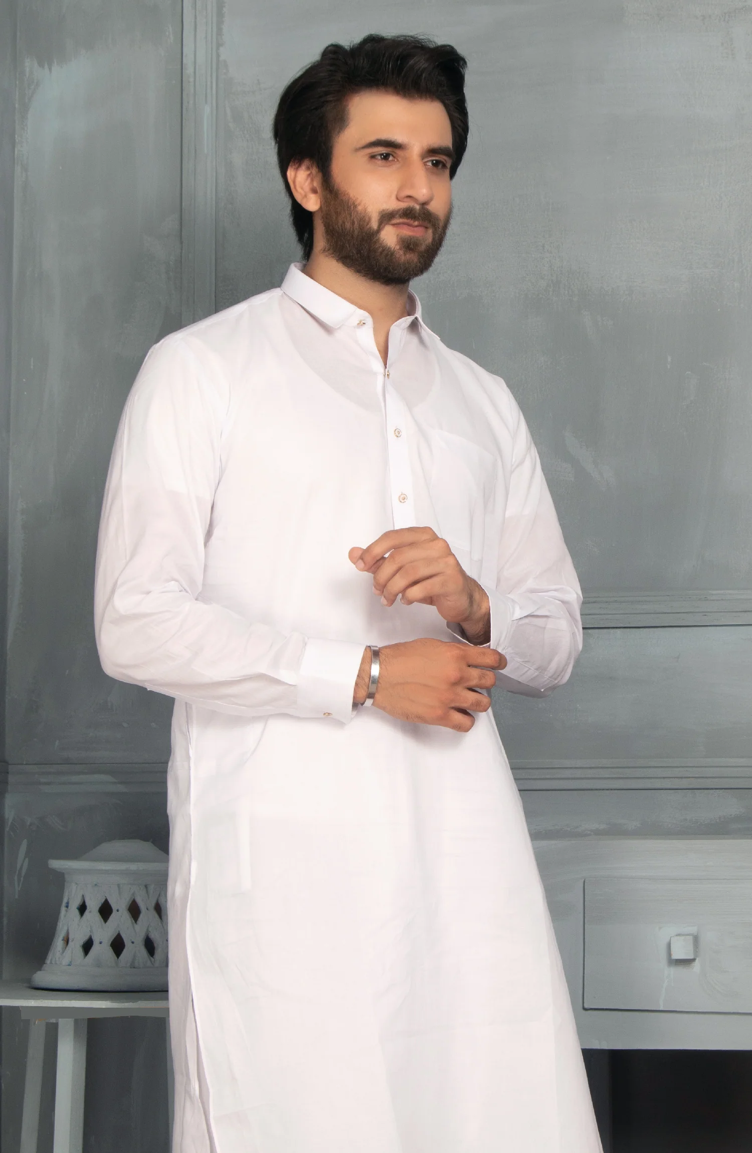 MEN KAMEEZ SHALWAR PLAIN WHITE - Image 2