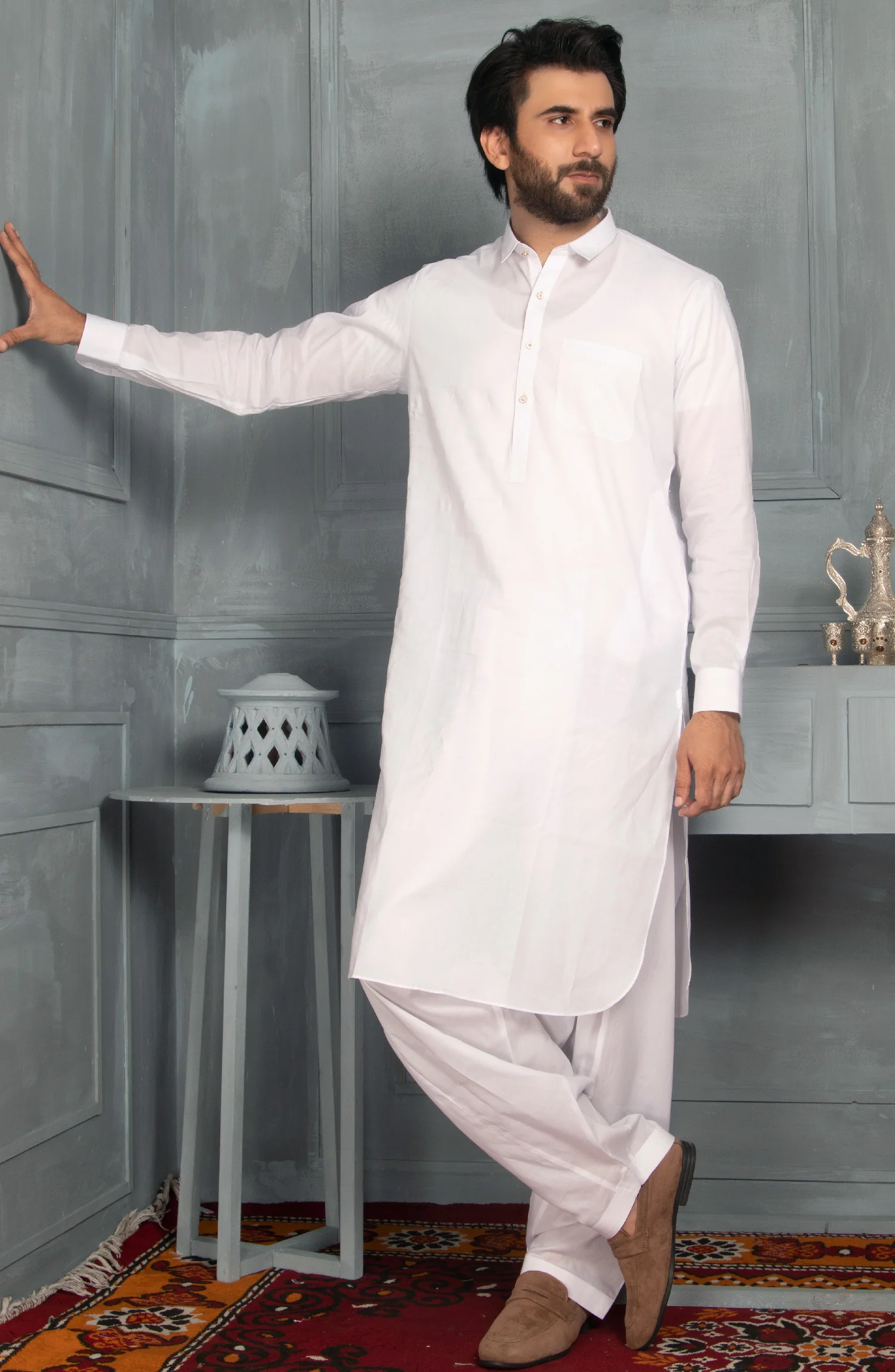 MEN KAMEEZ SHALWAR PLAIN WHITE - Image 4