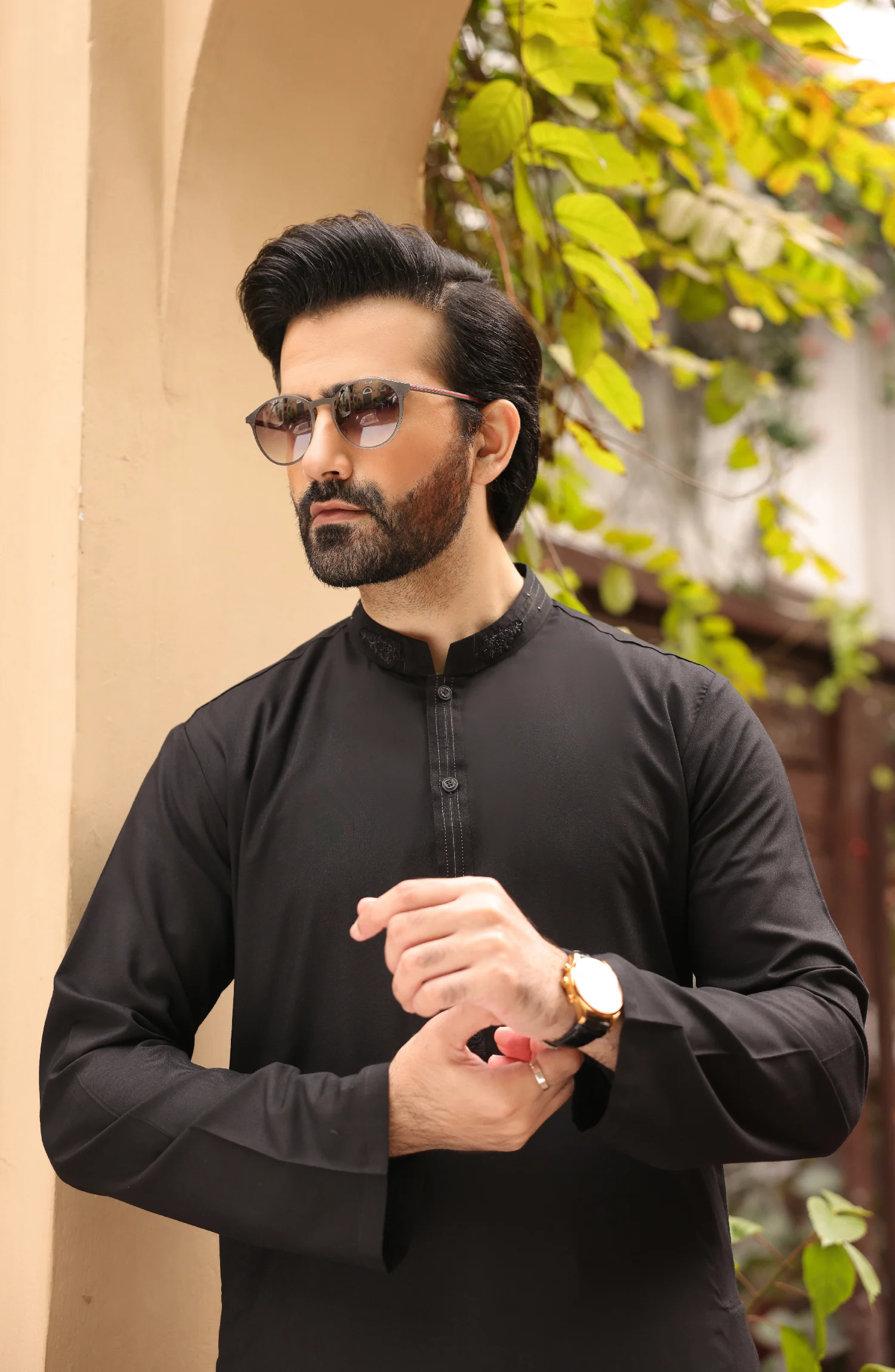MEN KAMEEZ SHALWAR SEMI FORMAL BLACK - Image 3