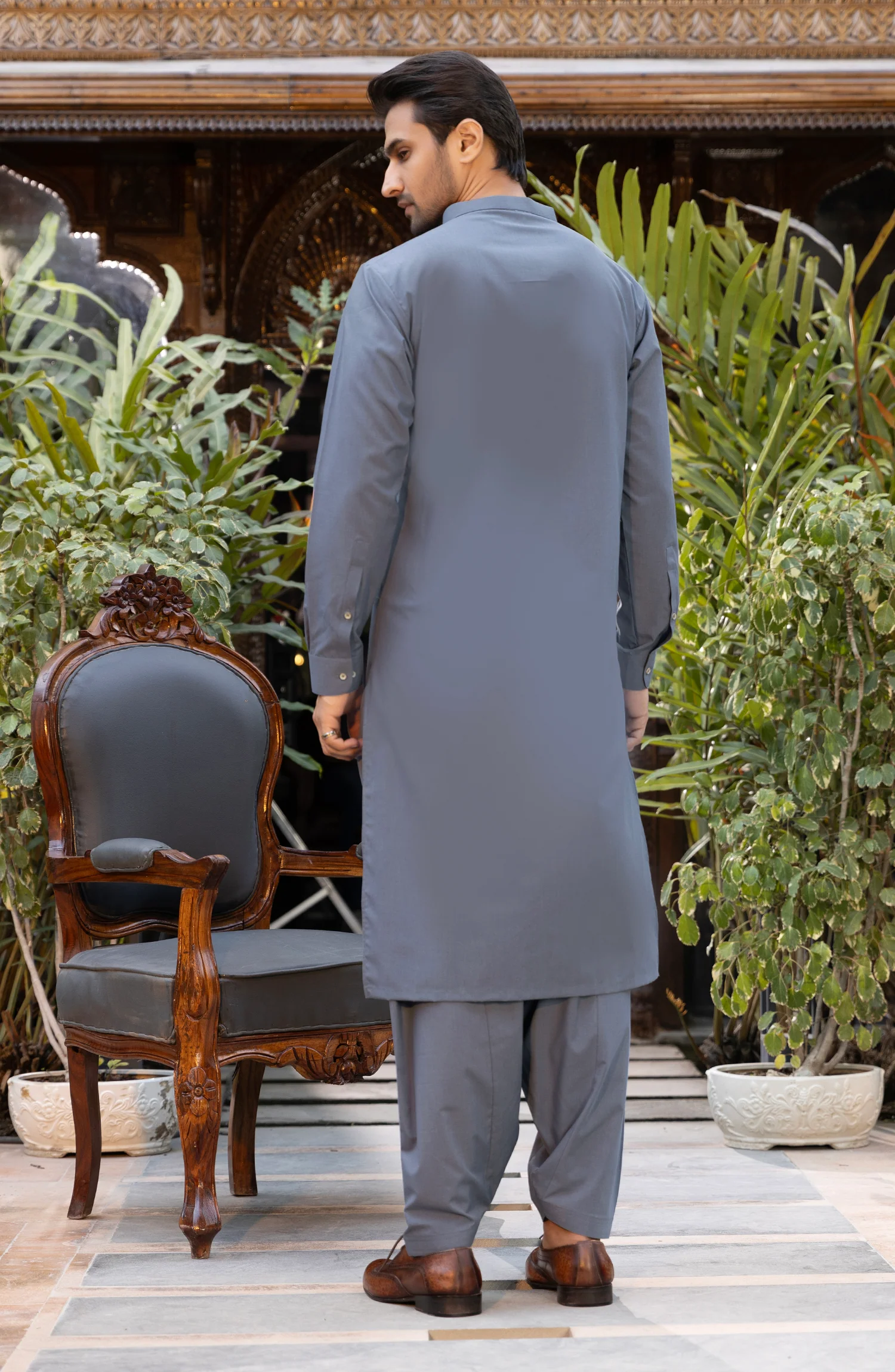 MEN KAMEEZ SHALWAR WITH WAIST COAT DENIM BLUE - Image 4