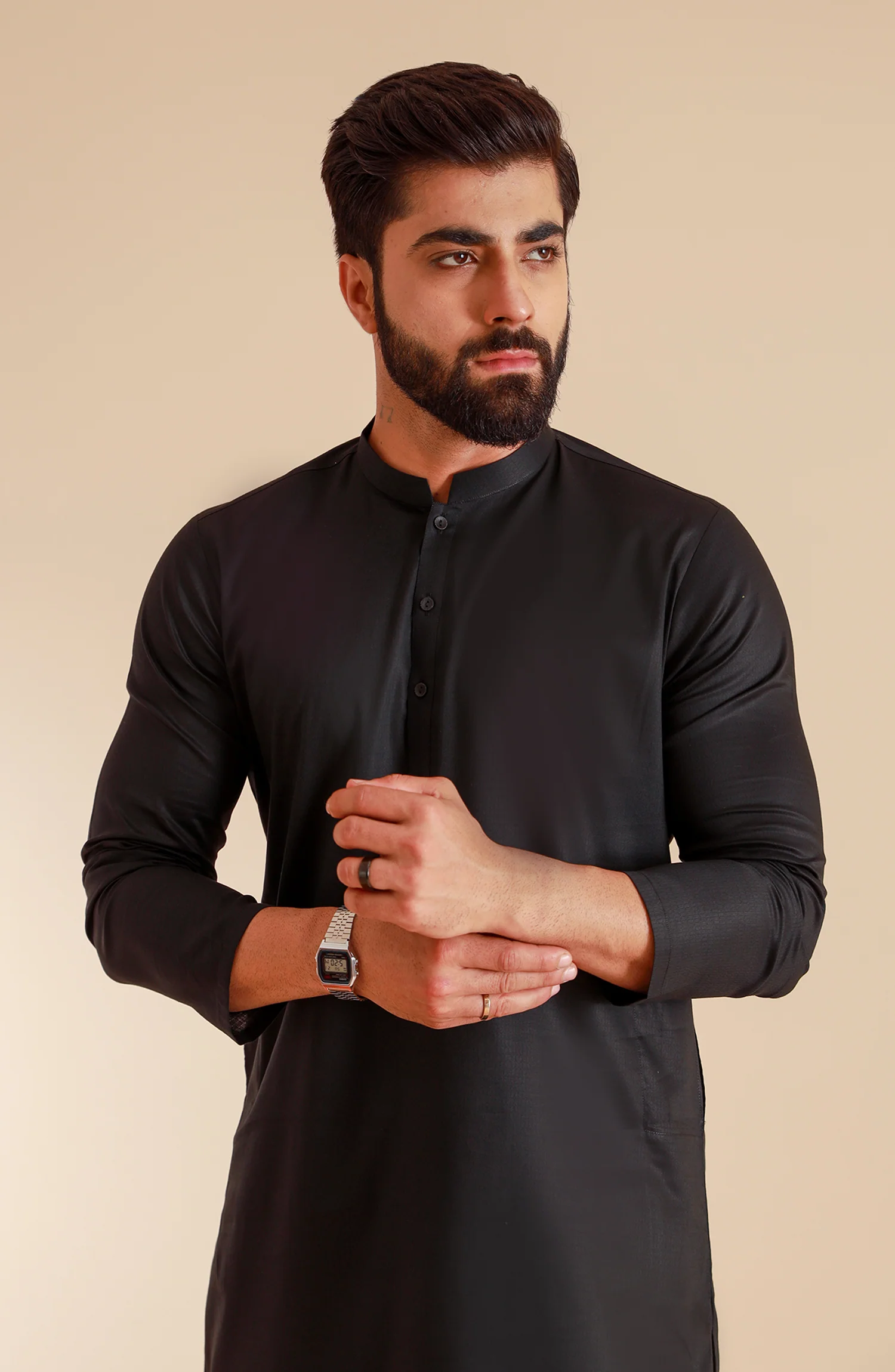 MEN KURTA BLACK - Image 2