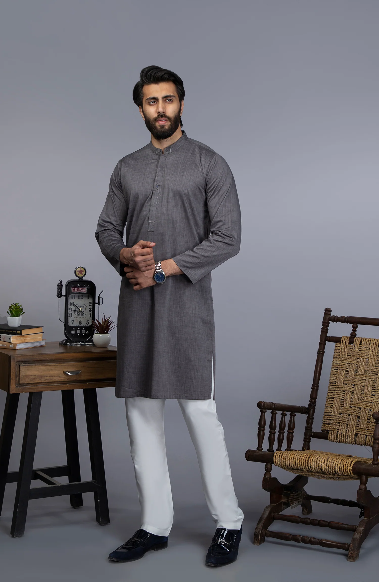 MEN KURTA CASUAL CHARCOAL