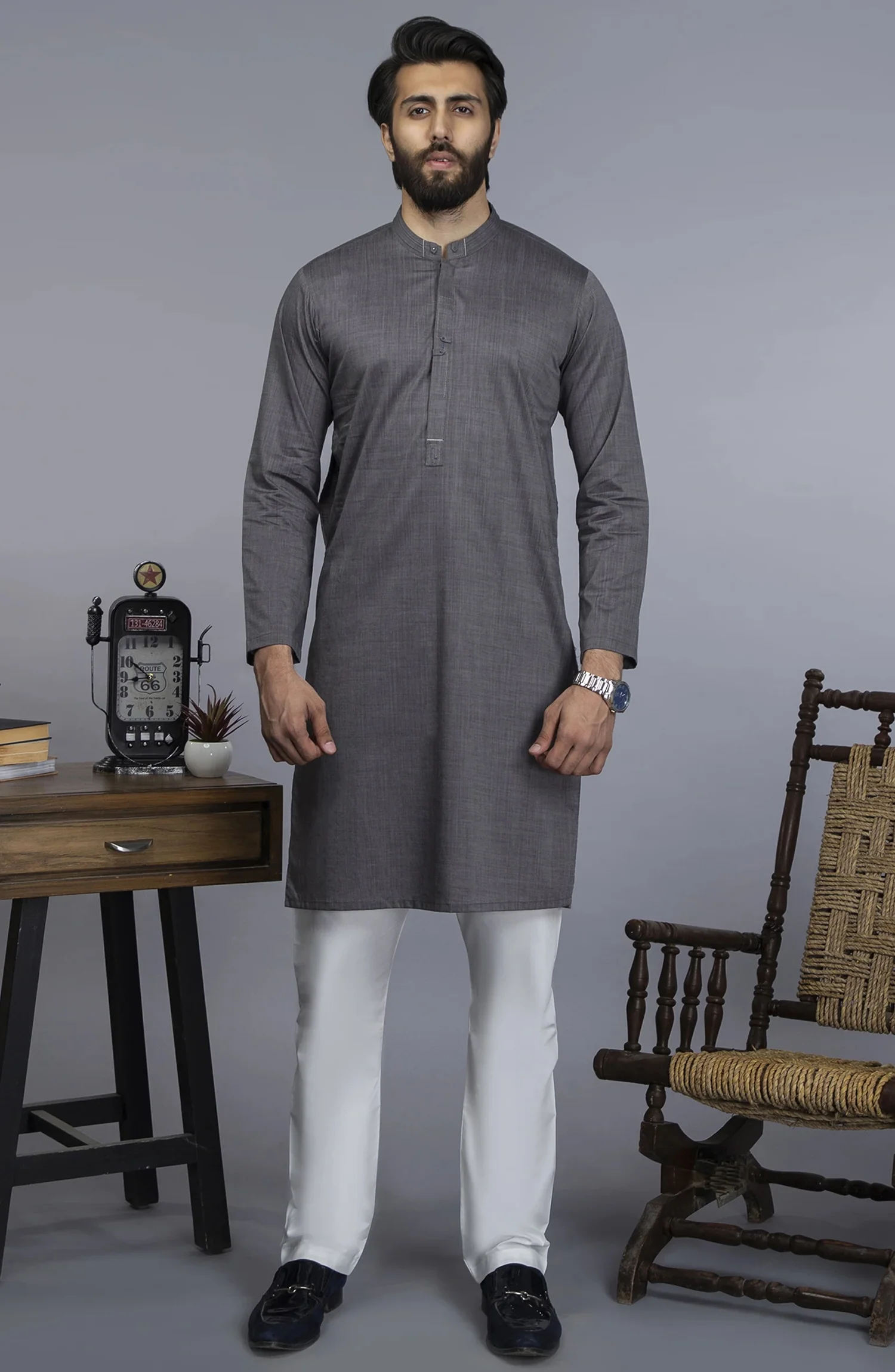 MEN KURTA CASUAL CHARCOAL - Image 3