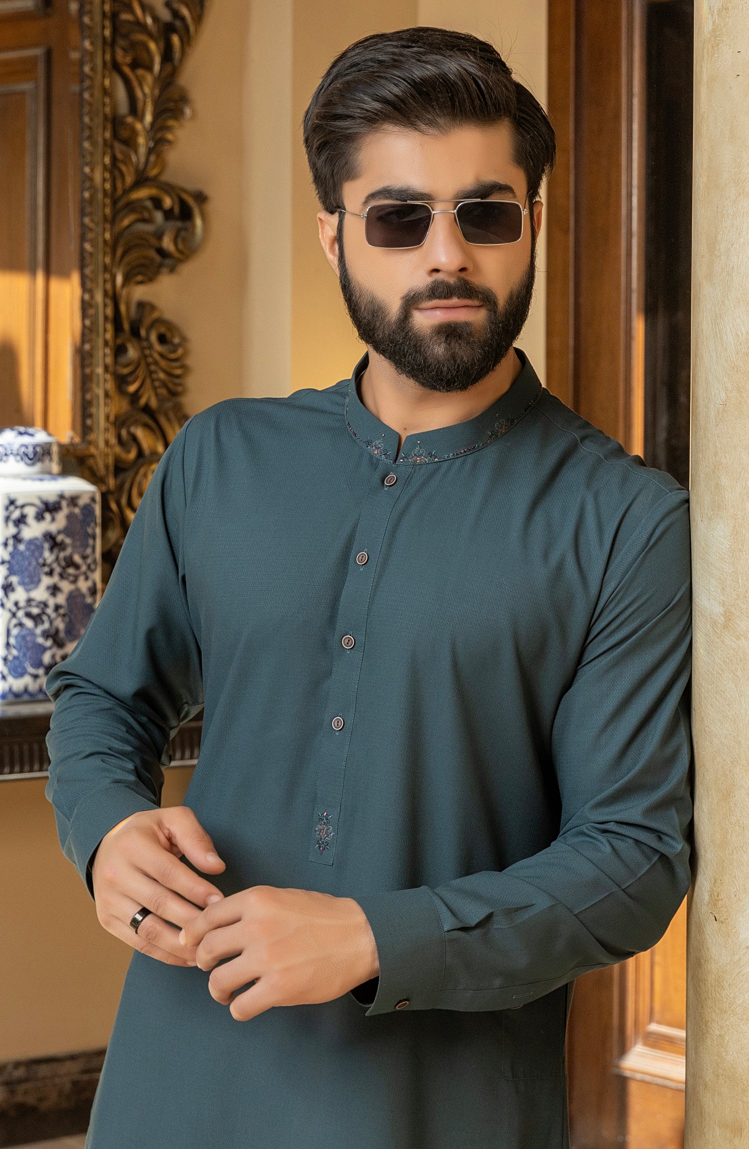 MEN KURTA PAJAMA TEAL - Image 2