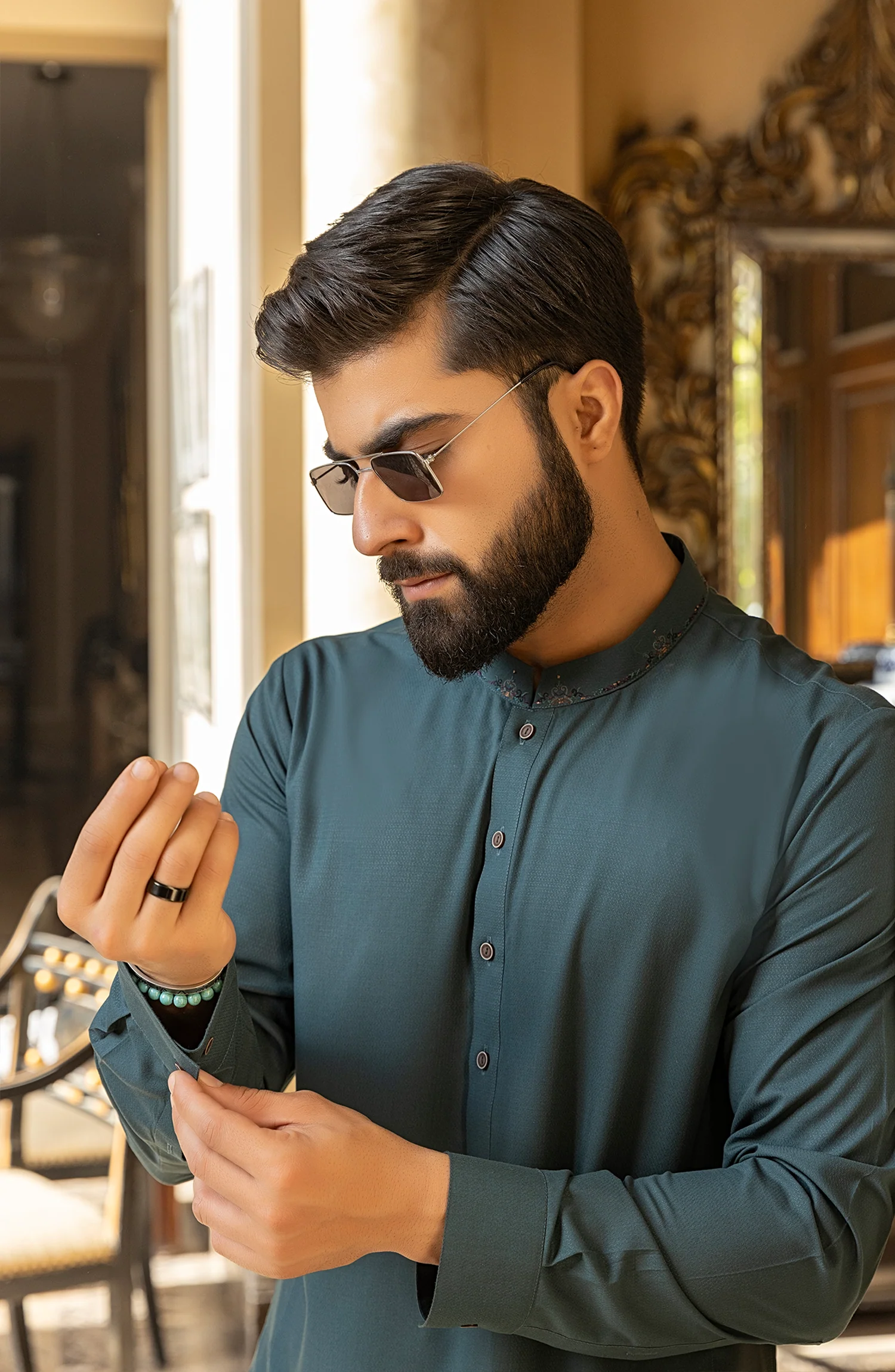 MEN KURTA PAJAMA TEAL - Image 3