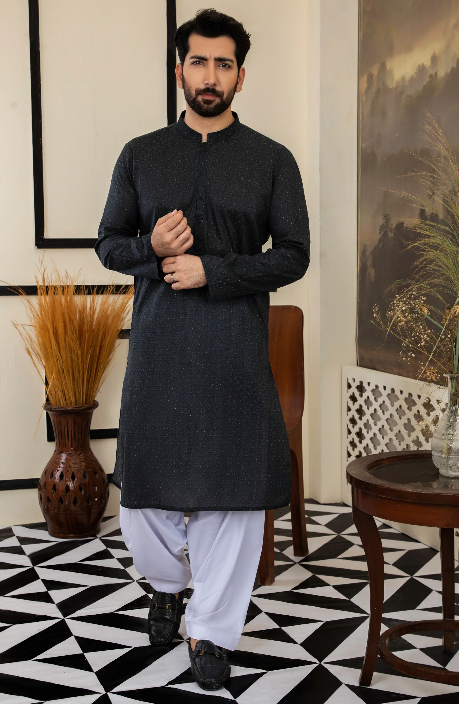 MEN KURTA PLAIN BLACK - Image 3