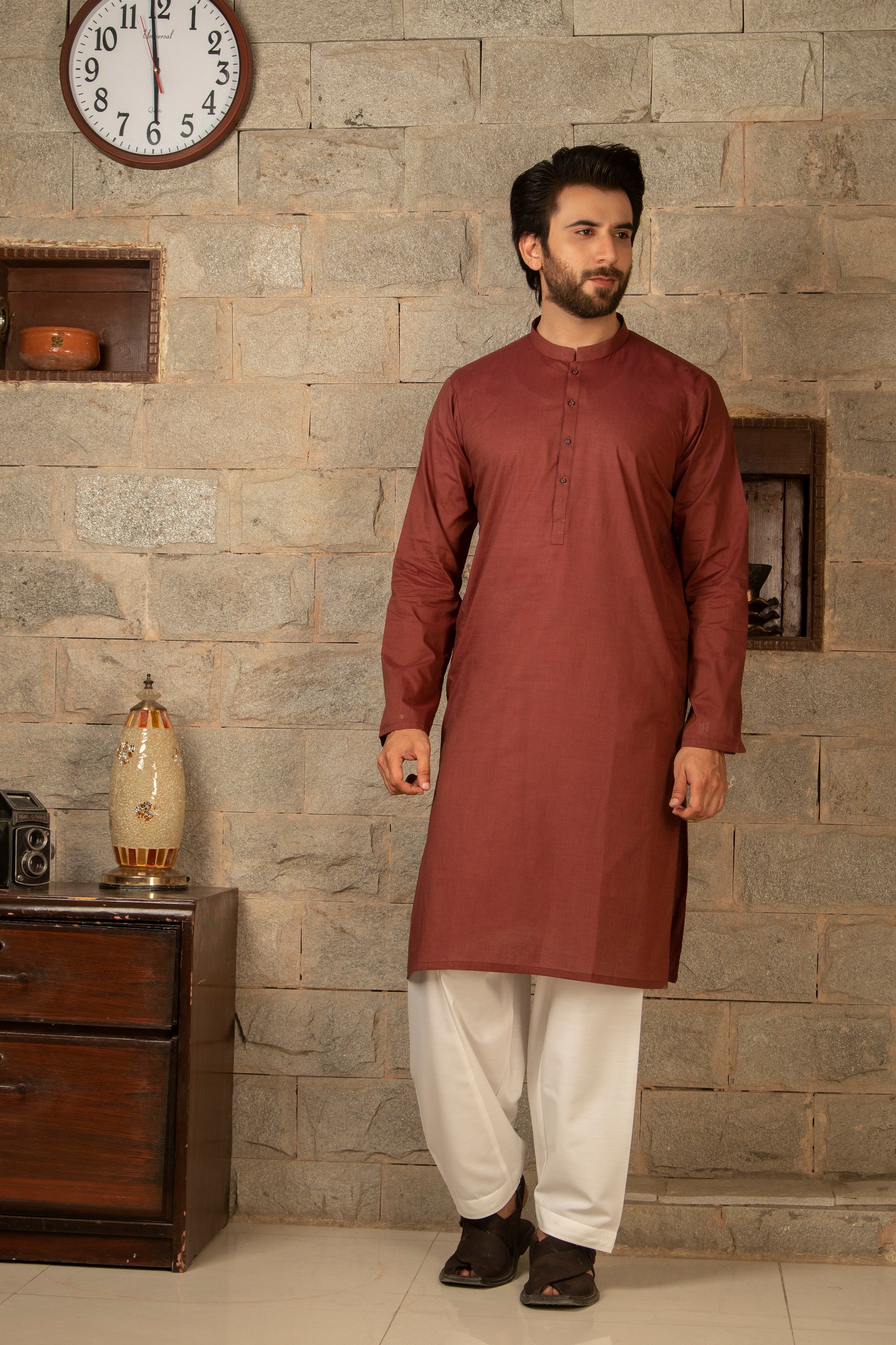 MEN KURTA PLAIN BROWN - Image 3