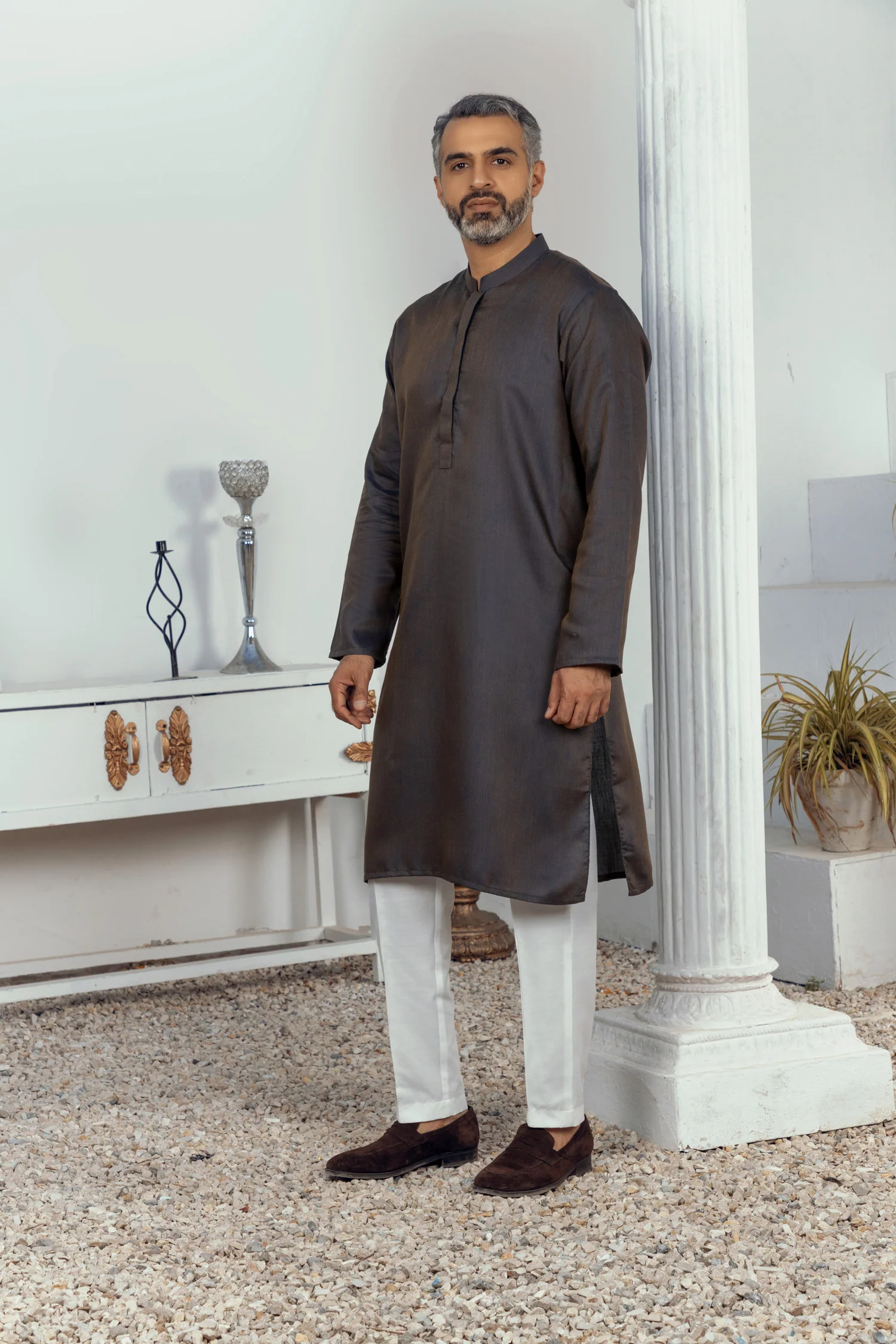 MEN KURTA PLAIN DARK BLUE - Image 3