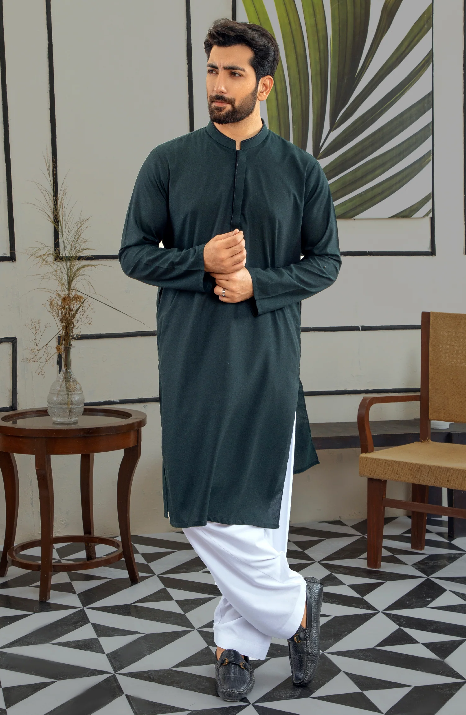 MEN KURTA PLAIN GREEN - Image 3