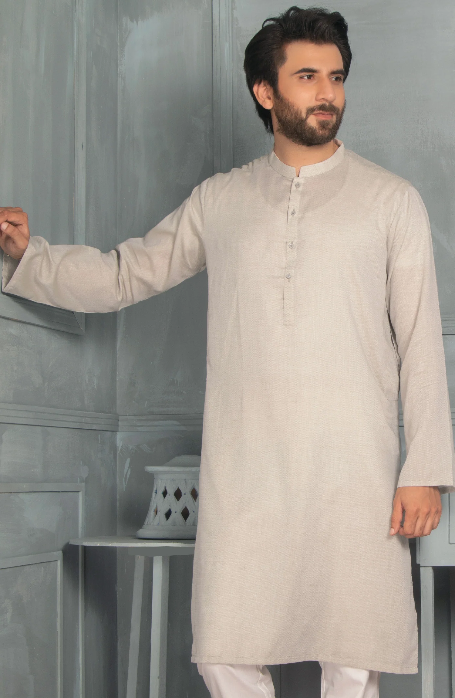 MEN KURTA PLAIN GREY - Image 2