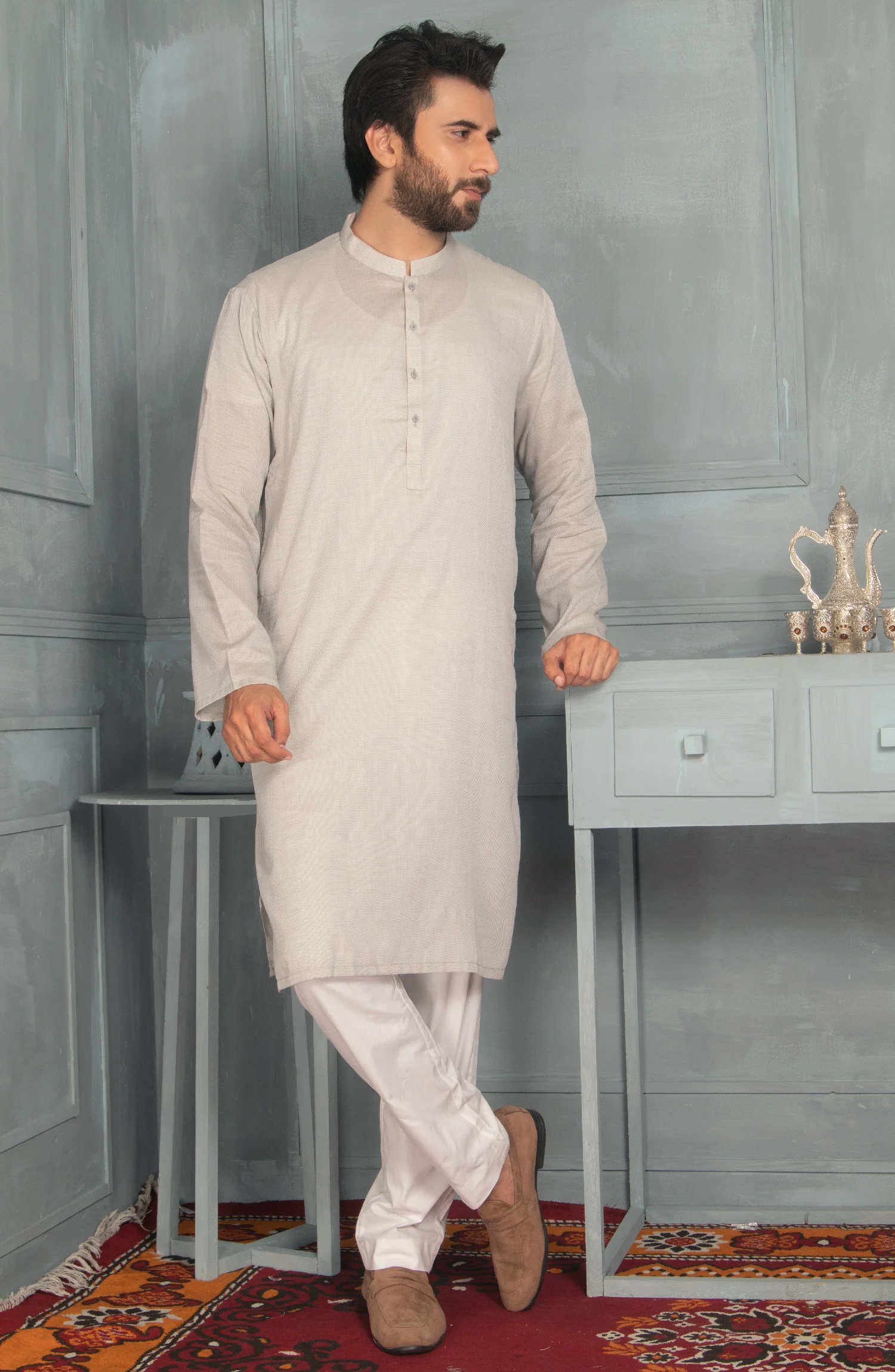 MEN KURTA PLAIN GREY - Image 3