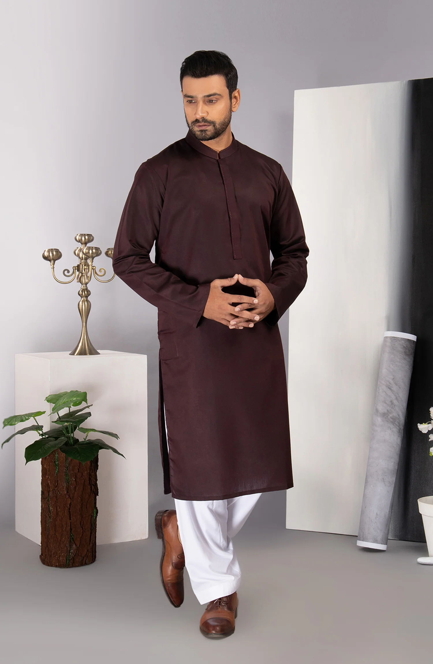 MEN KURTA PLAIN MAROON - Image 3