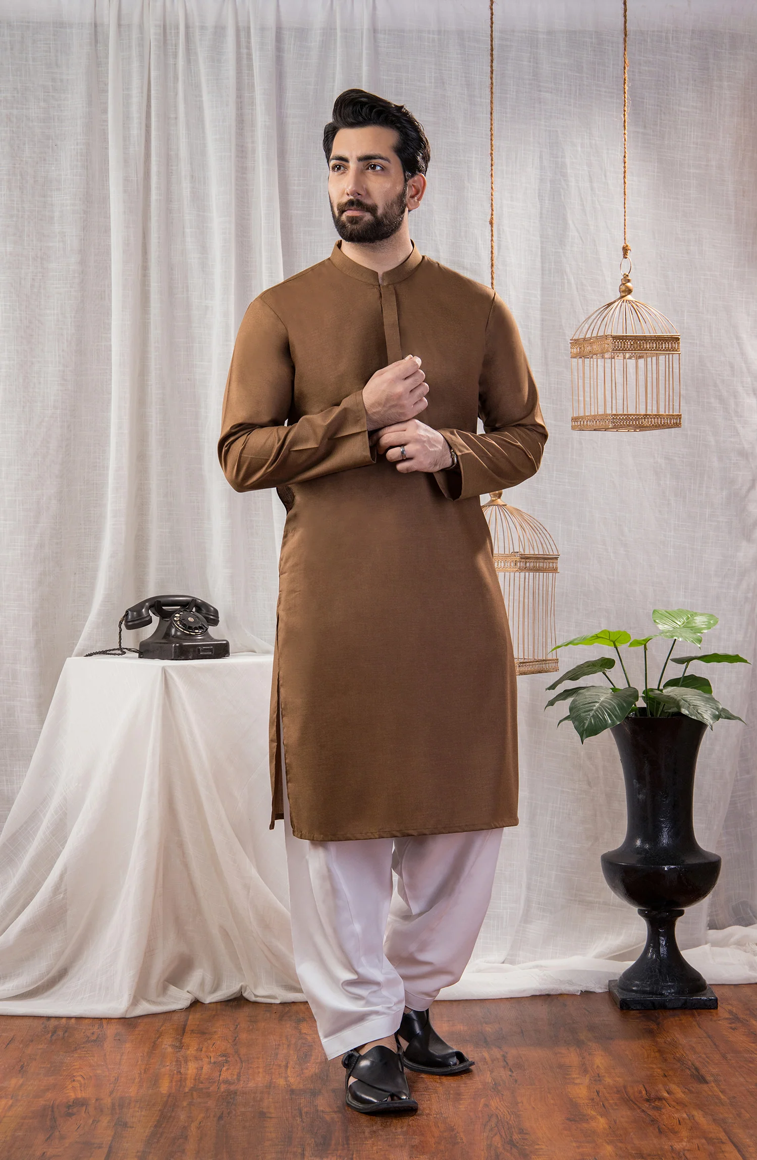 MEN KURTA PLAIN MUSTARD - Image 3