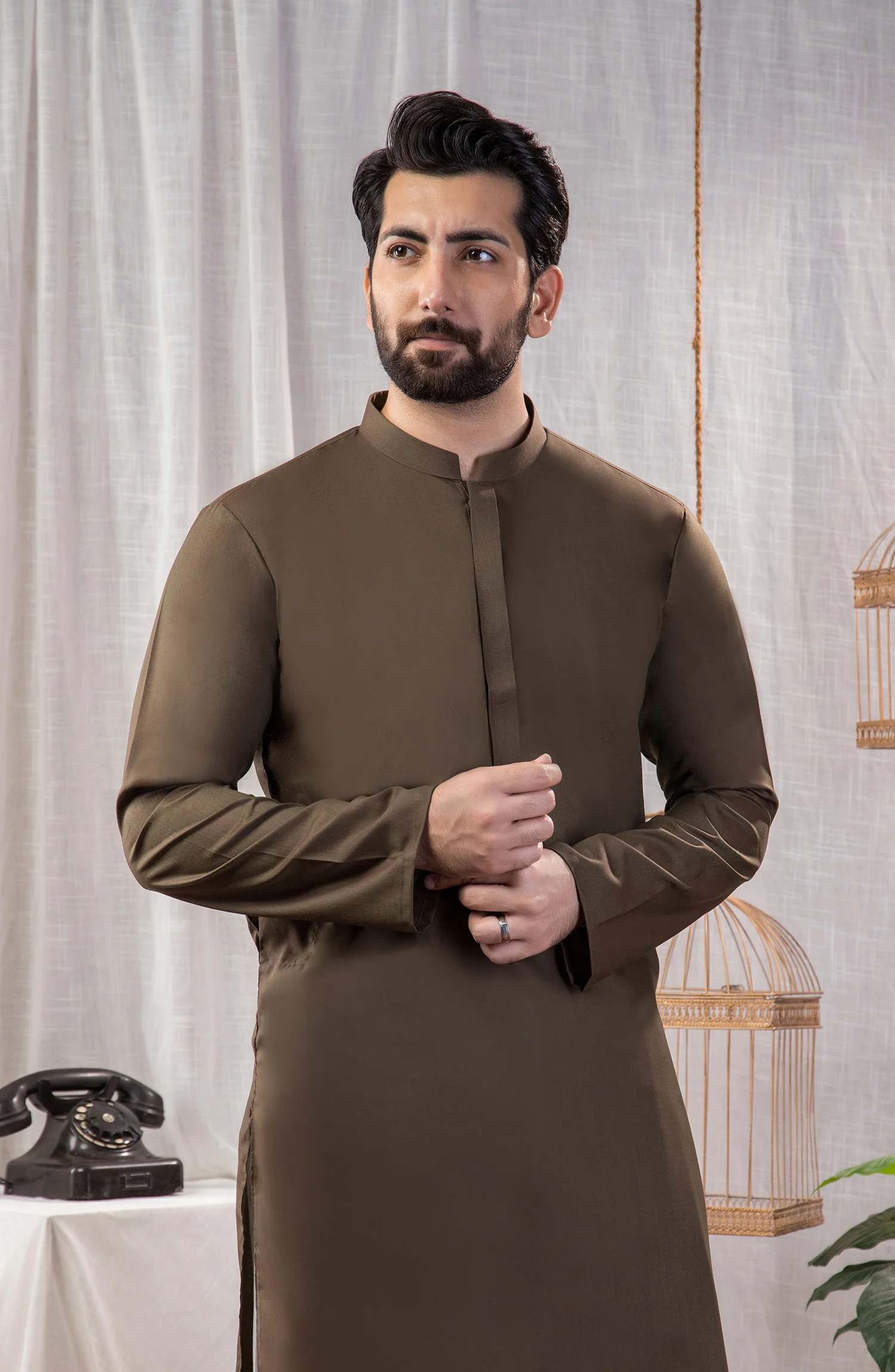 MEN KURTA PLAIN OLIVE - Image 2