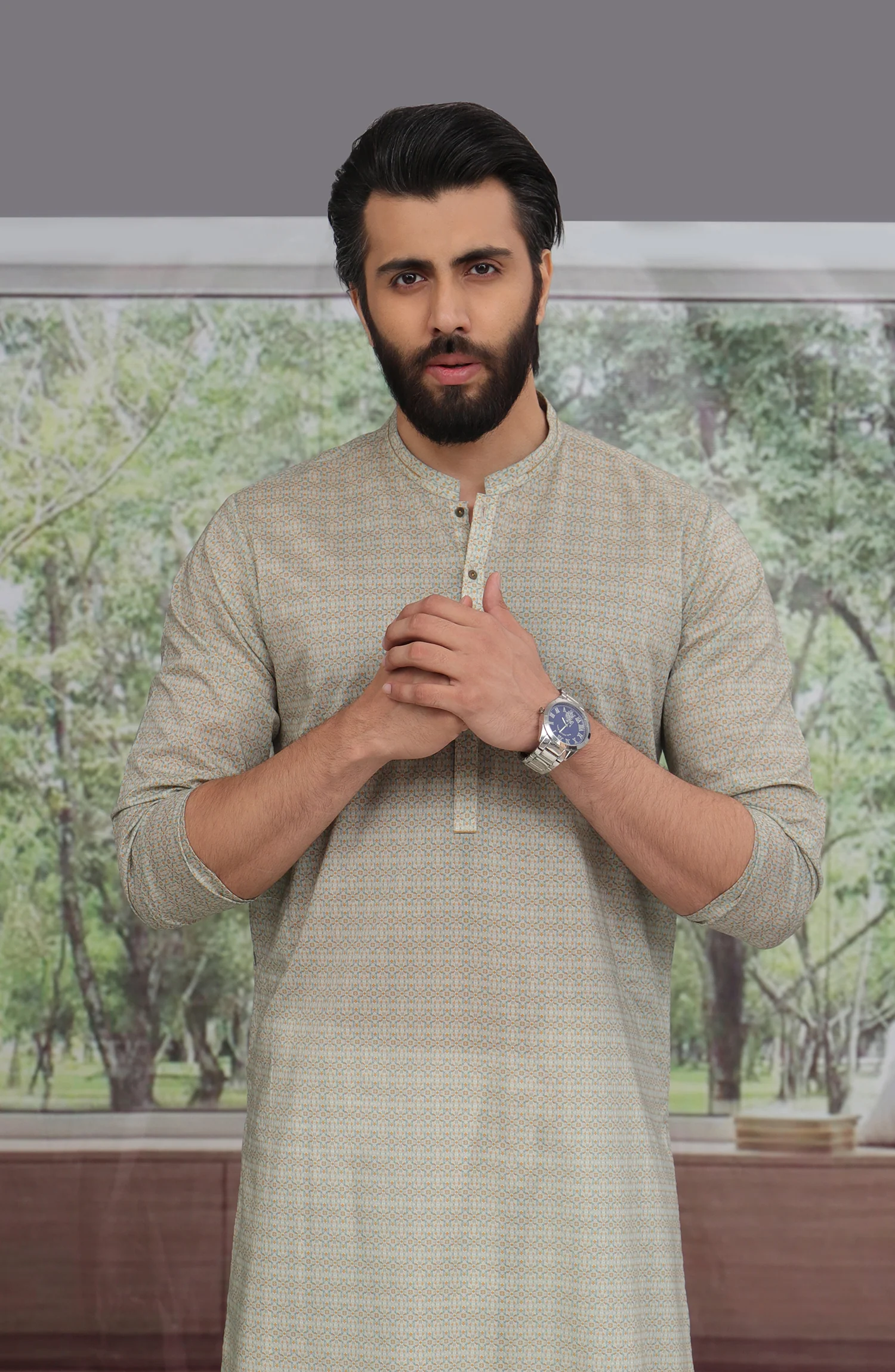 MEN KURTA PRINTED BEIGE