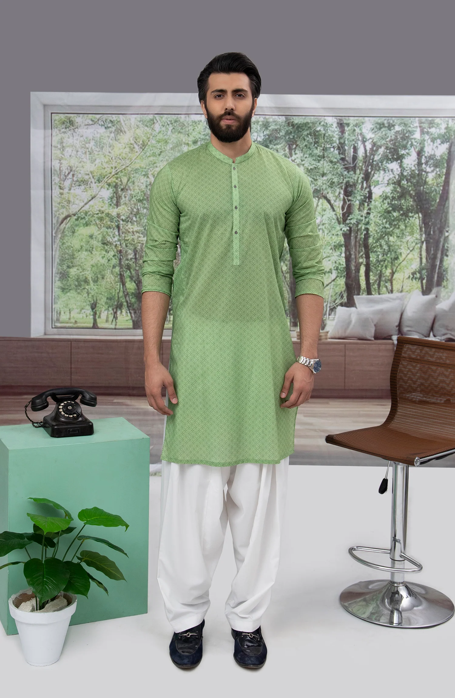 MEN KURTA PRINTED GREEN - Image 3