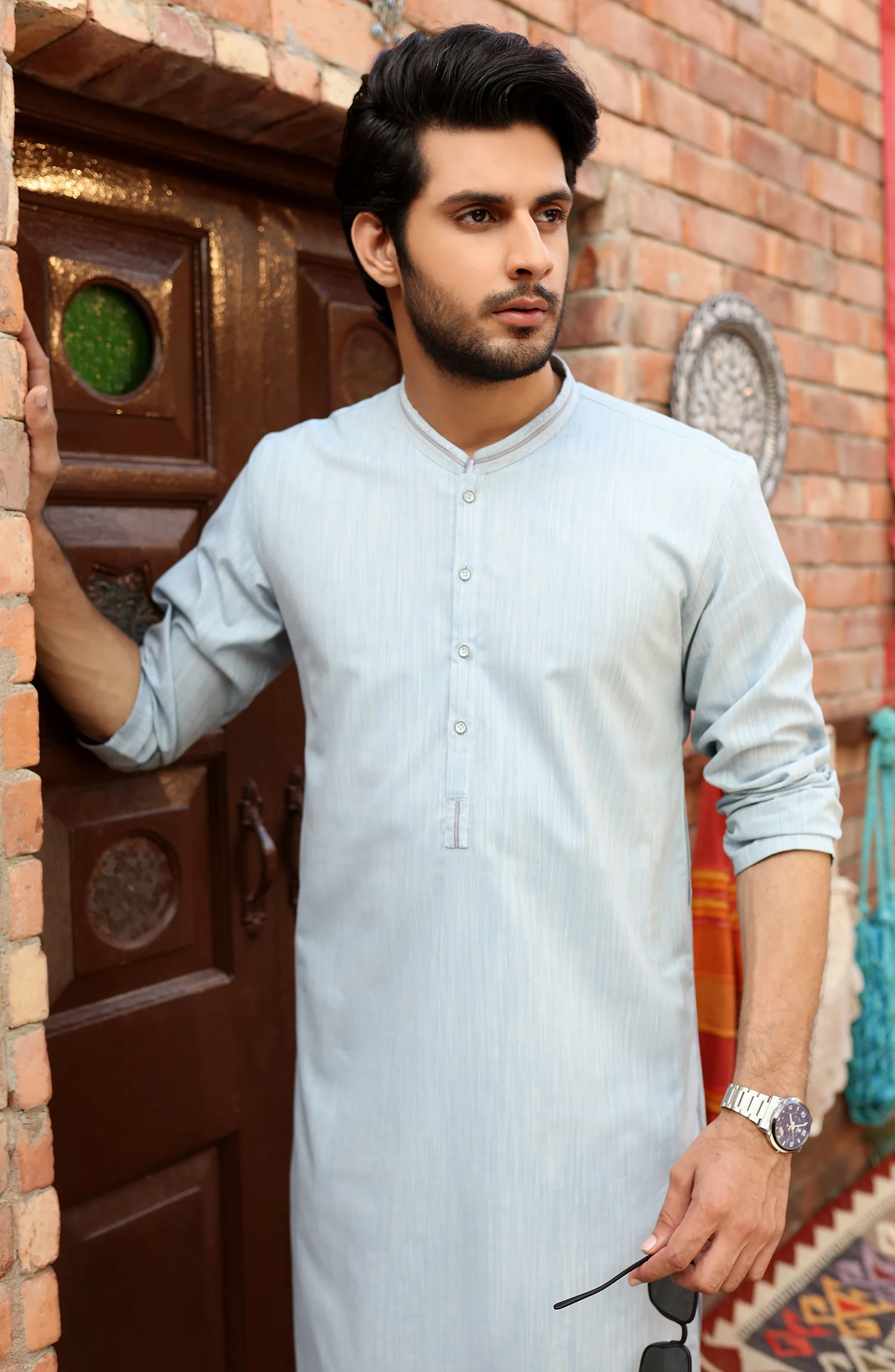 MEN KURTA SEMI FORMAL SKY BLUE - Image 2