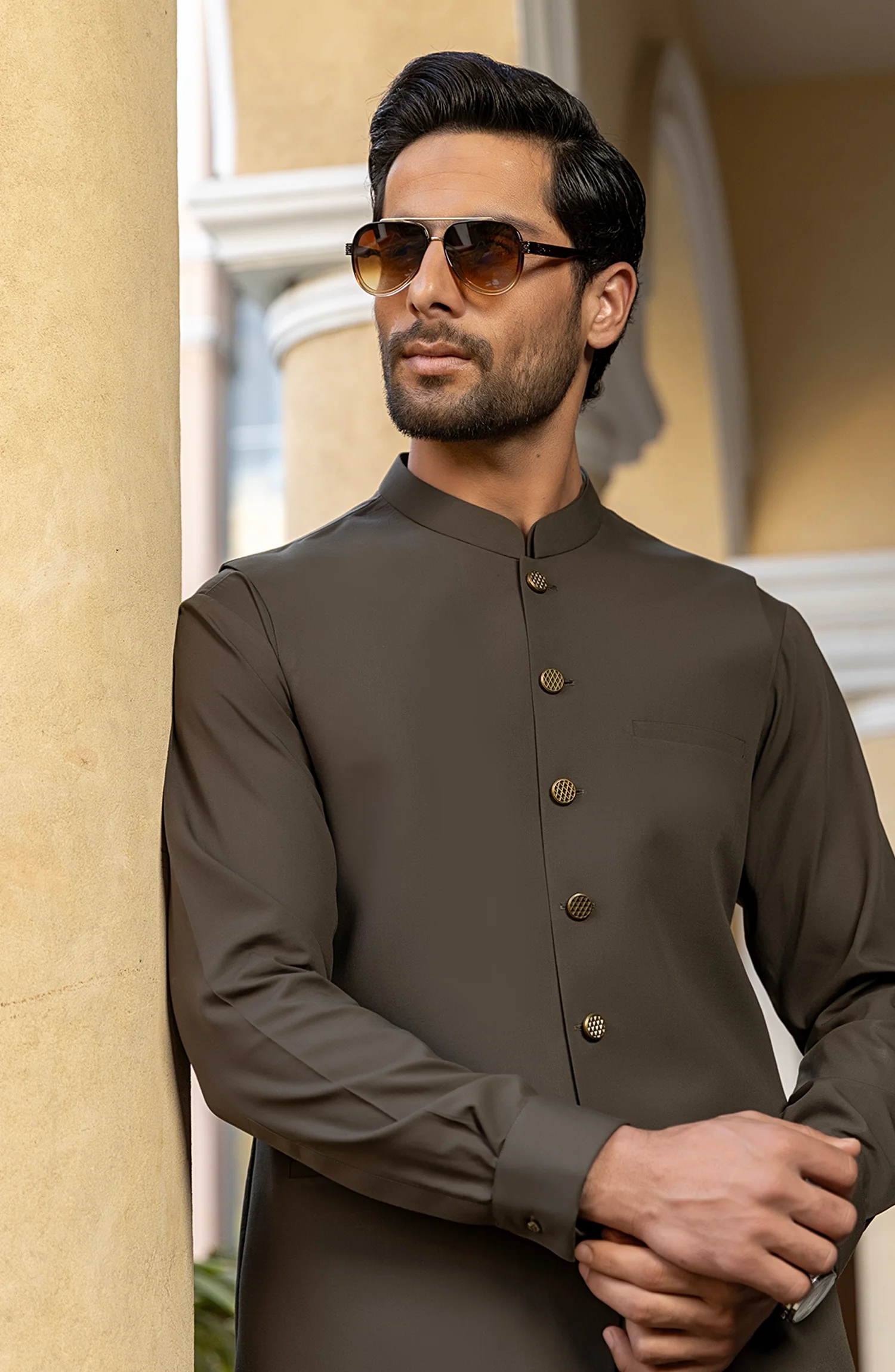 MEN WAISTCOAT FORMAL OLIVE GREEN - Image 2