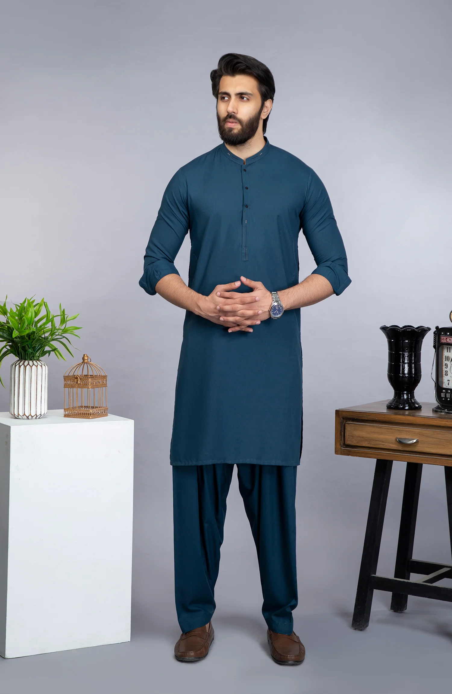 MEN KAMEEZ SHALWAR CASUAL DEEP TEAL