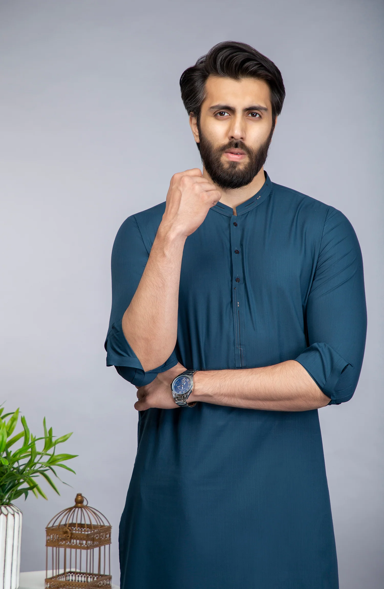 MEN KAMEEZ SHALWAR CASUAL DEEP TEAL - Image 2
