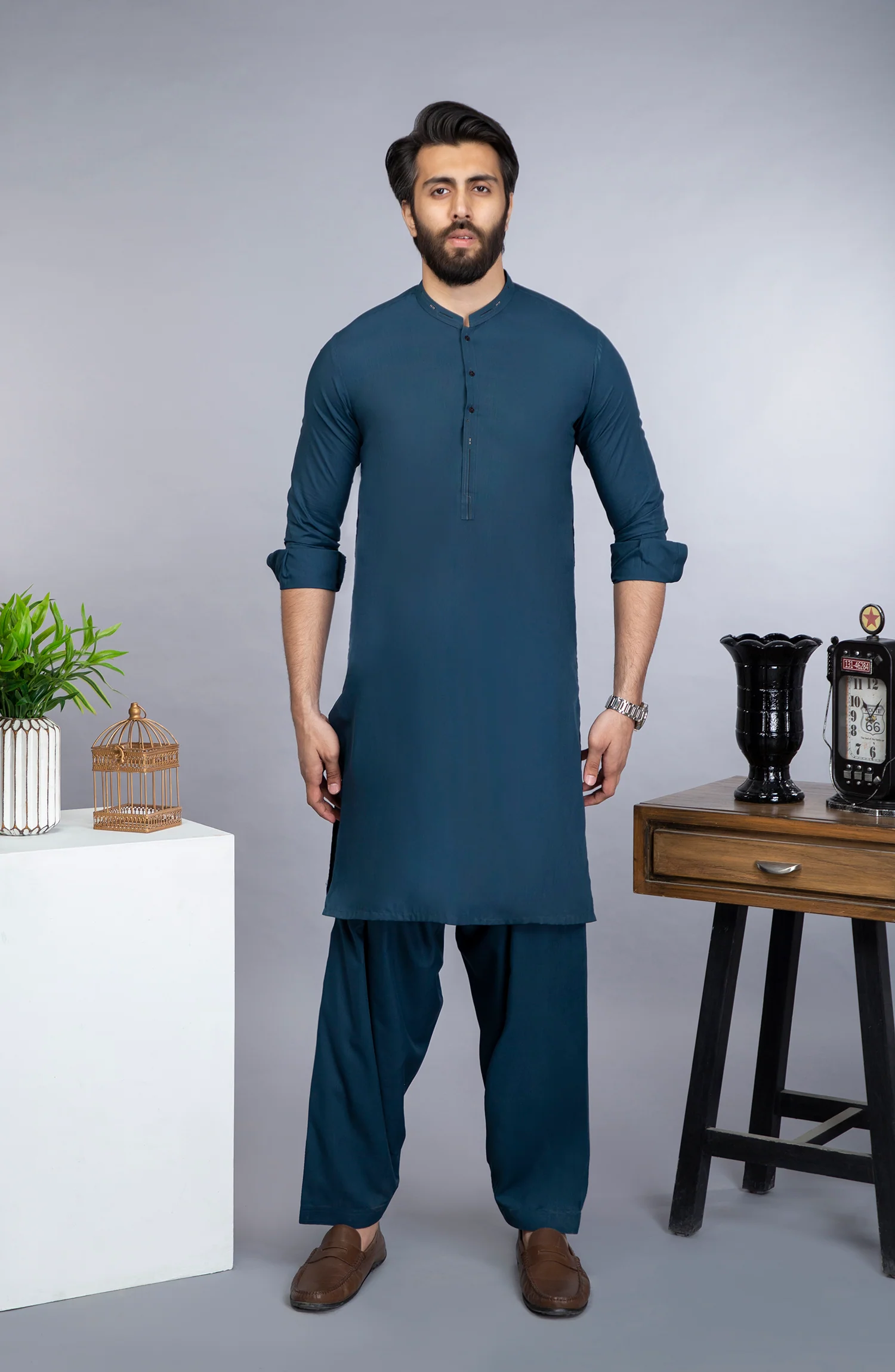 MEN KAMEEZ SHALWAR CASUAL DEEP TEAL - Image 3