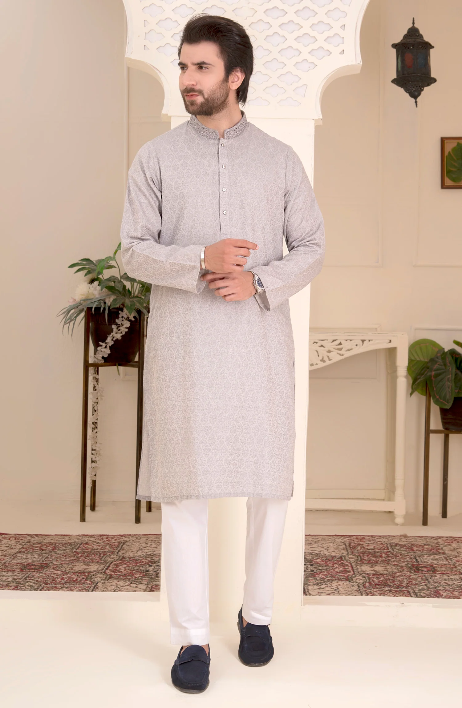 MEN KURTA FORMAL EMBROIDERY GREY