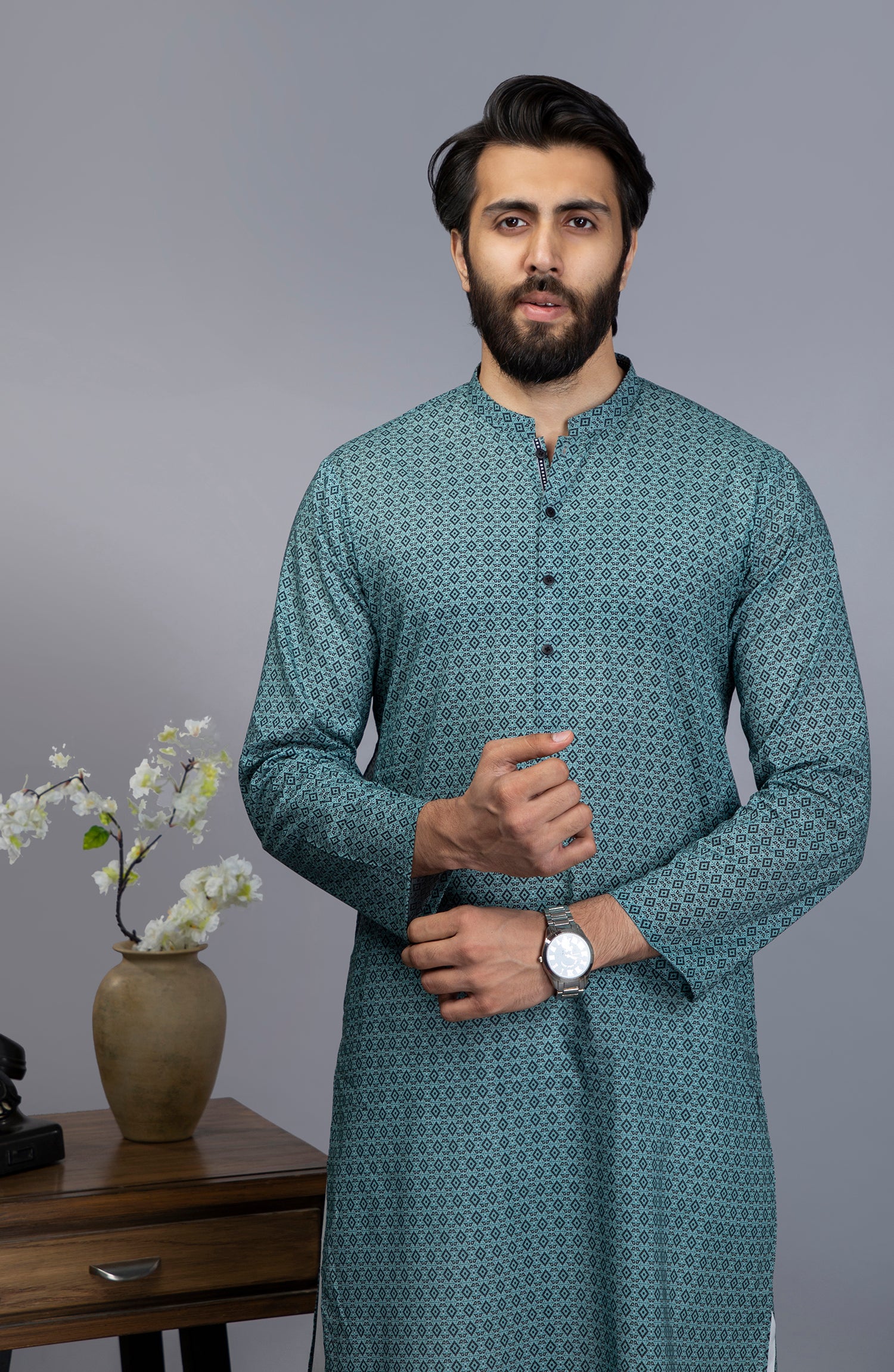 MEN KURTA CASUAL GREEN - Image 2