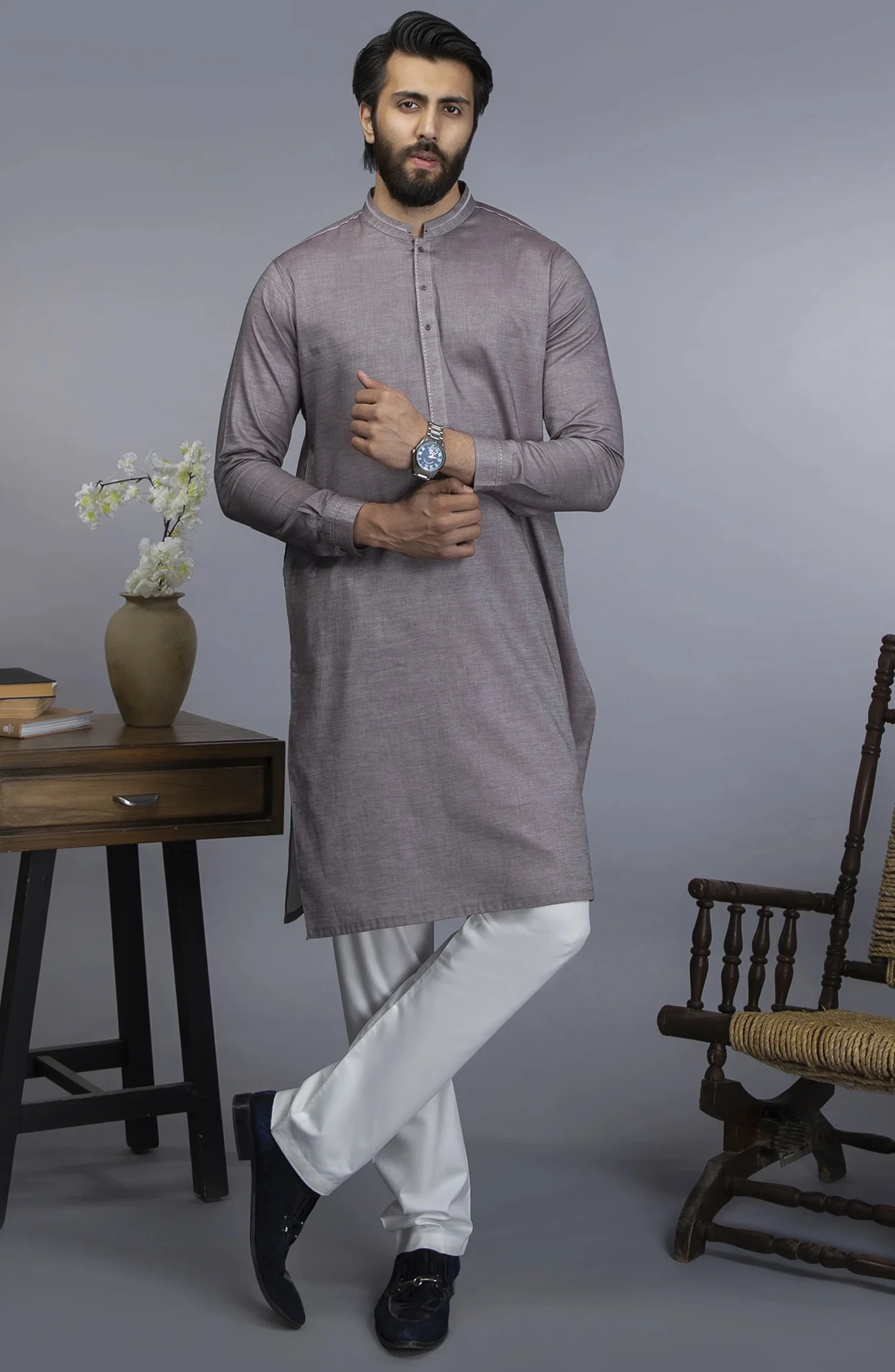 MEN KURTA SEMI FORMAL LIGHT BROWN