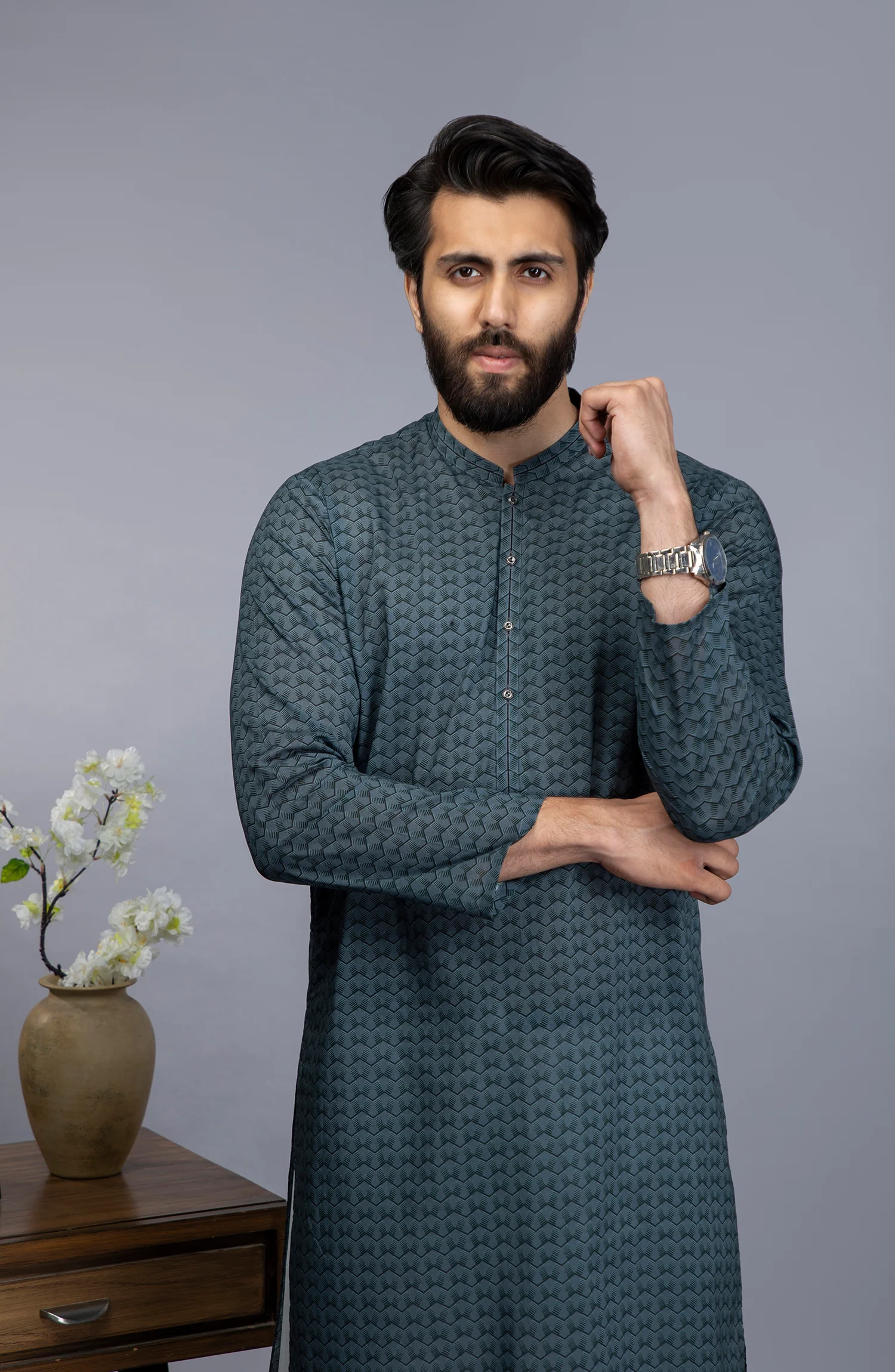 MEN KURTA CASUAL GREY - Image 2