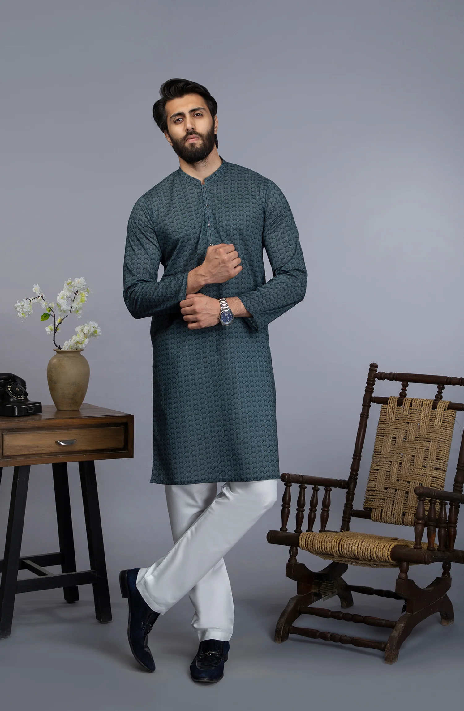 MEN KURTA CASUAL GREY - Image 3