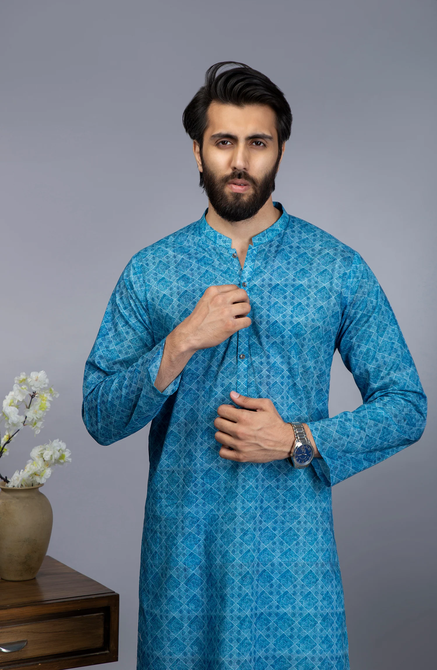 MEN KURTA CASUAL SKY BLUE - Image 2