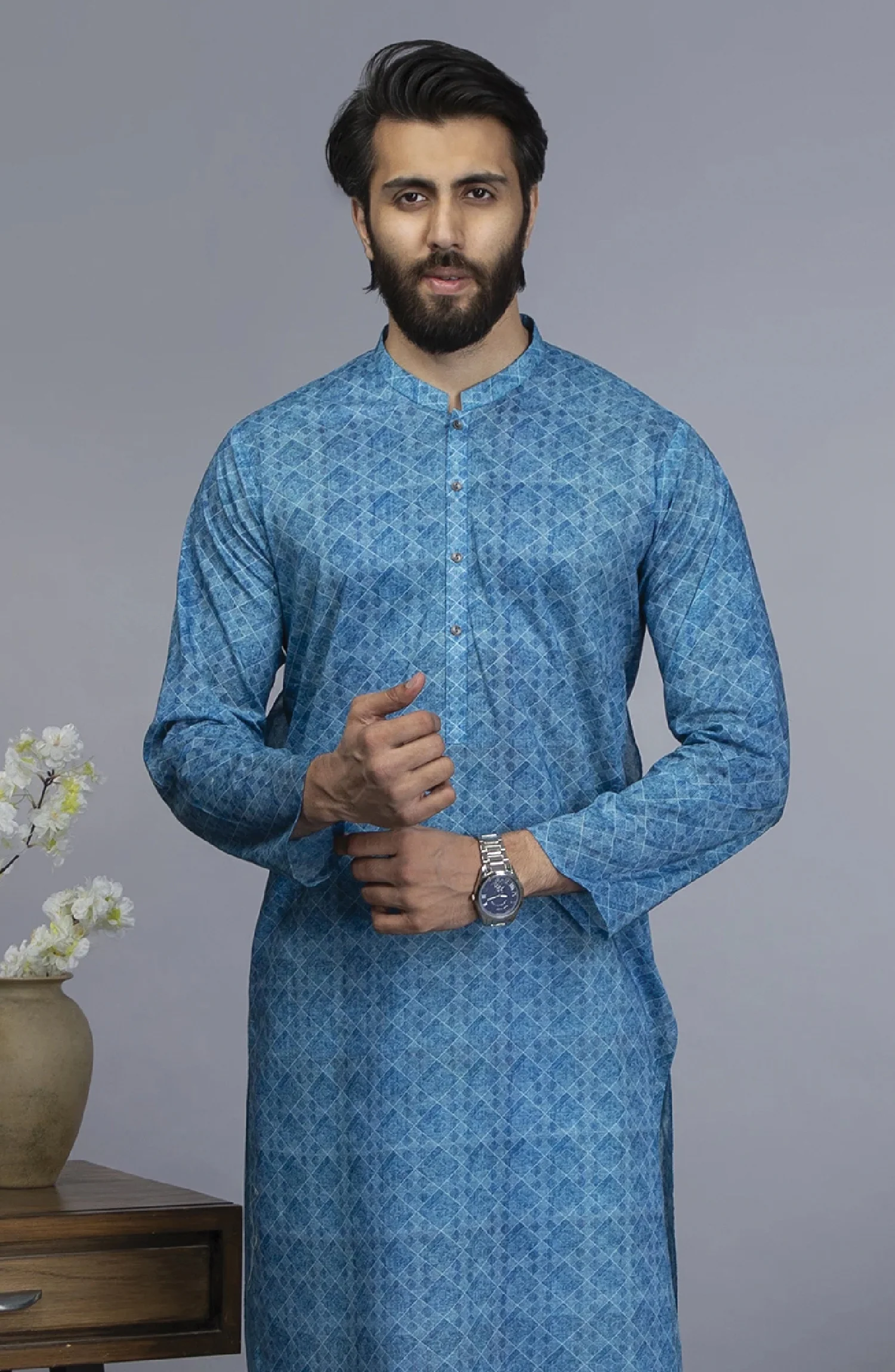 MEN KURTA CASUAL SKY BLUE - Image 3
